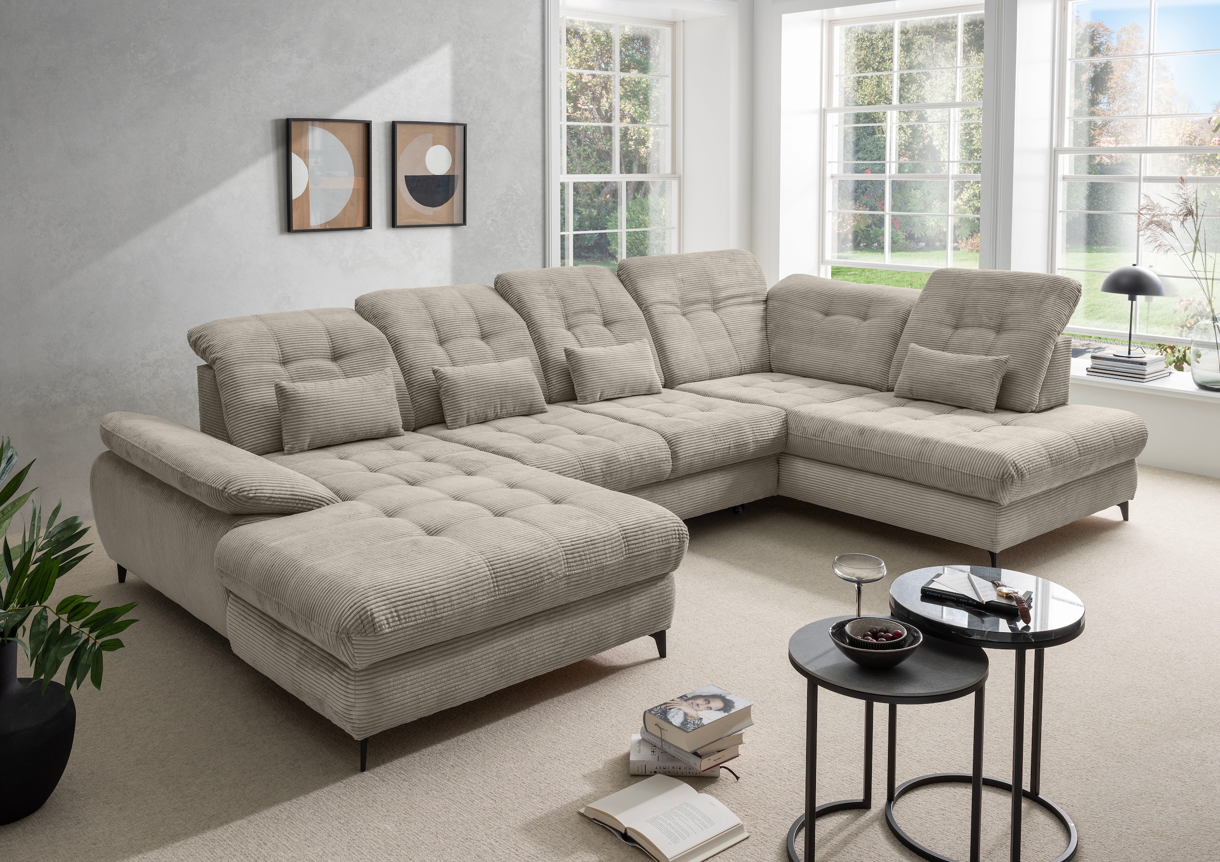 Home affaire Canapé d'angle »Lazio modern & bequem,  Breite 358cm, U-Form, tolle Detailverarbeitung« inkl. Bettkasten, Bettfunktion, Kopfteil-, Sitztiefenverstellung