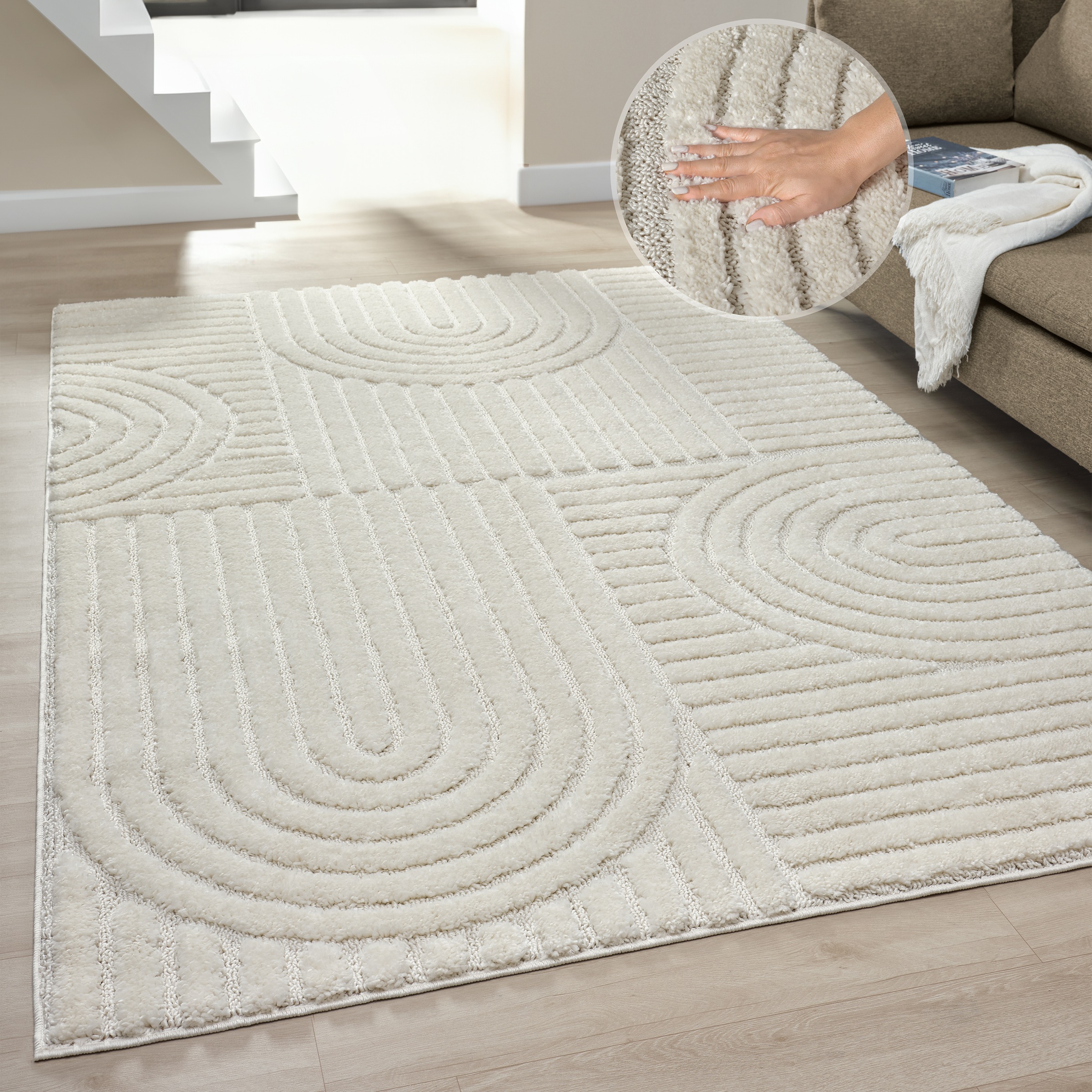 Image of GOODproduct Teppich "Jonne, Boho-Design, Scandi, Designteppich" rechteckig 20 mm Höhe Hoch-Tief, 3D Optik, skandinavischer Stil, Wohnzimmer, Schlafzimmer