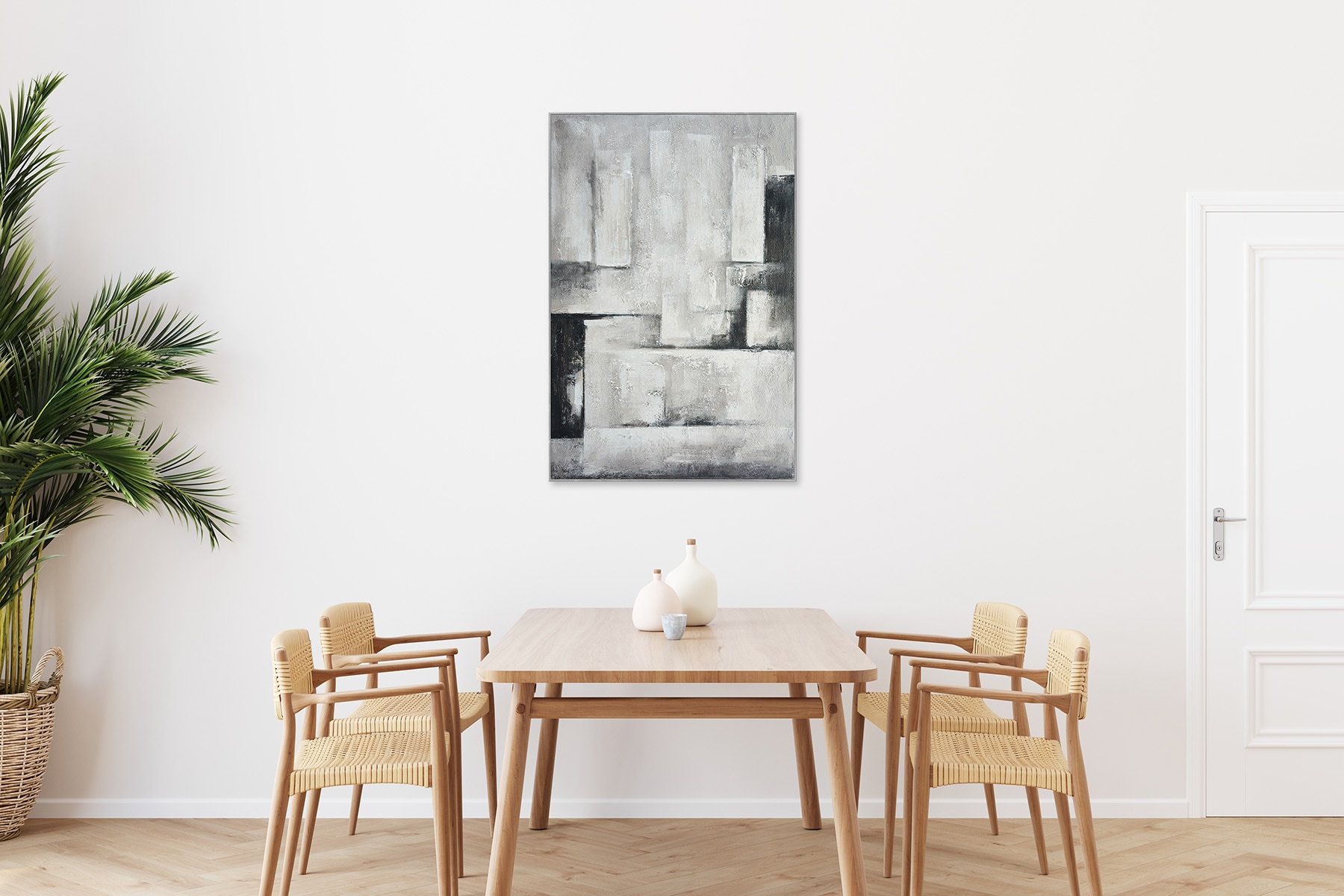 Bönninghoff Ölgemälde »handarbeit gerahmt ABSTRAKT 78x118 cm – Wandbild Deko grau« Abstrakt | Formen | Gegenstandslos 1 Stk. tlg. handgefertigt, jedes Bild ein Unikat, Schattenfugenrahmen