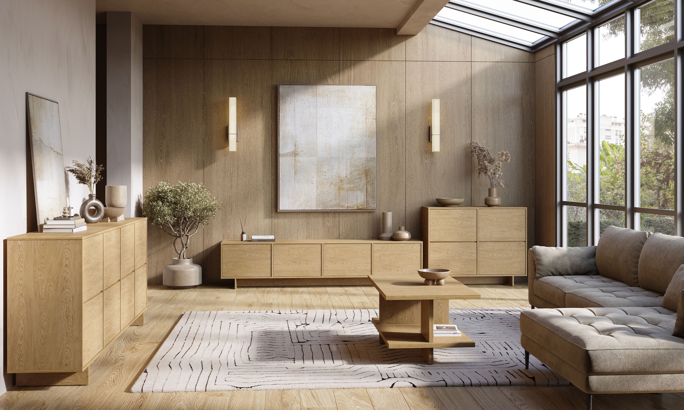 GOODproduct Sideboard »Tatami, Stilvolle, moderne grifflose Kommode 4 Türen, Breite 220cm« Anrichte mit viel Stauraum, Böden verstellbar, push-to-open-Funktion