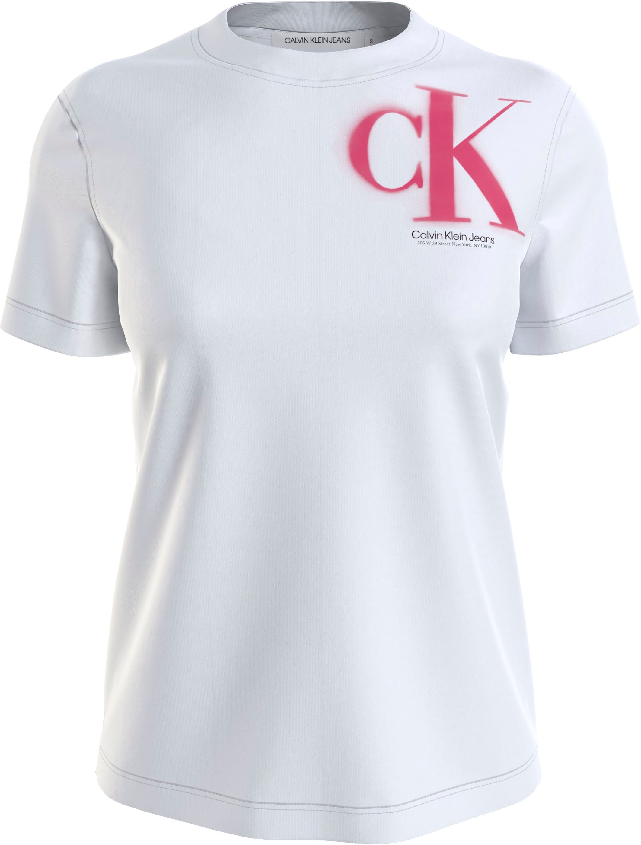 ♕ Calvin Klein T-Shirt, Spray-Design Jeans Logodruck mit im bestellen versandkostenfrei
