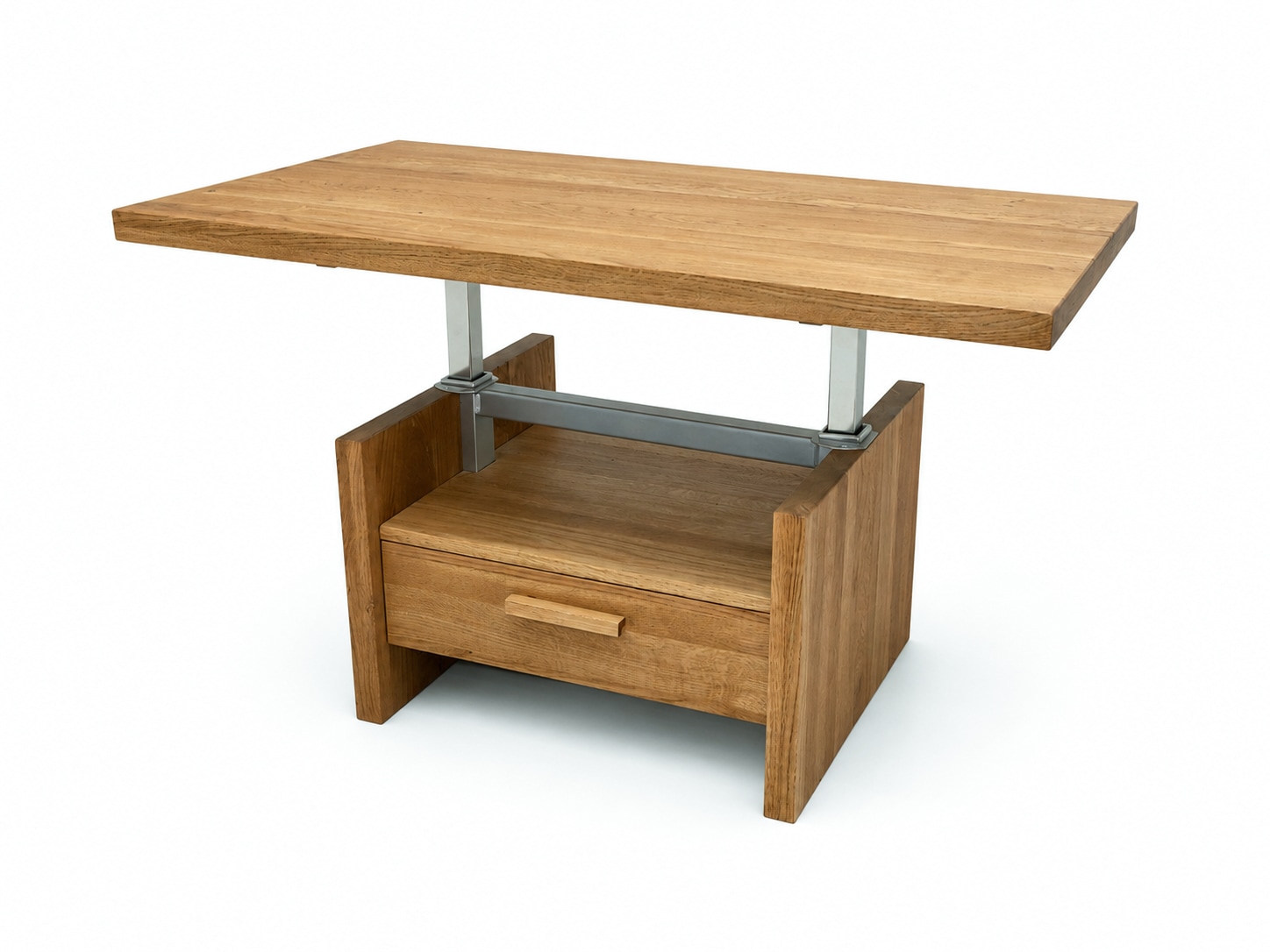 GOODproduct Couchtisch »Ravenna, Kaffeetisch« Wildeiche Natur/Smoke massiv, Liftfunktion, Schublade, Ablage