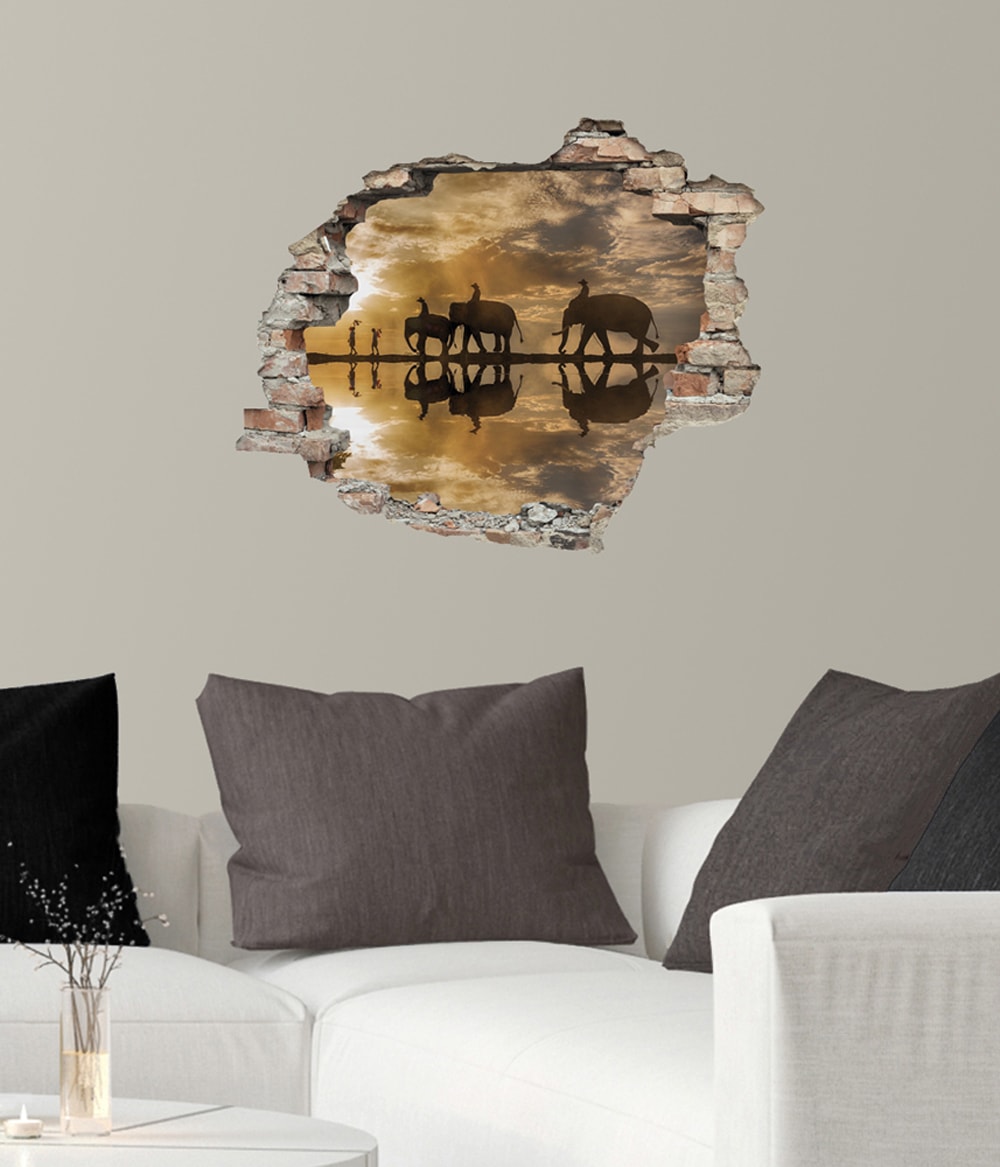 queence Wandtattoo »Elefanten« Wandsticker, Wandbild, selbstklebend, 3D, Wanddurchbruch