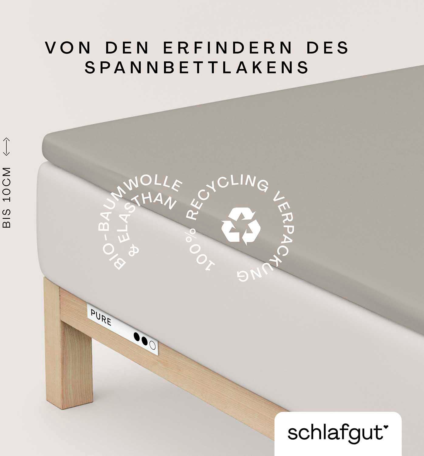 Schlafgut Spannbettlaken »PURE TOPPER in Gr. 90x200, 140x200 oder 180x200 cm, Laken für Topper«, aus 100% Bio-Baumwolle, für Matratzen bis 10 cm Höhe, Bettlaken