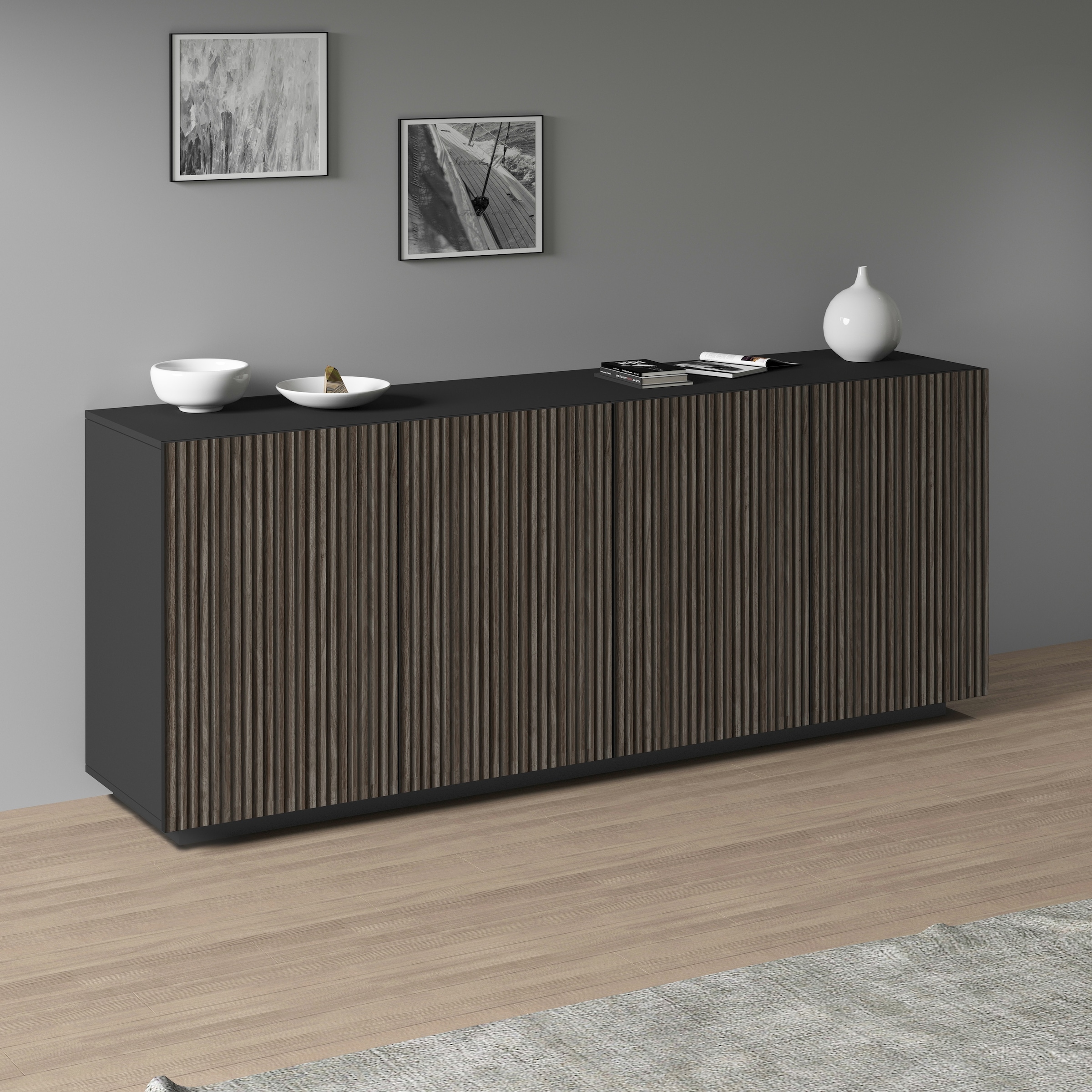 Image of Home affaire Sideboard "Vega Sideboard,Kommode,200 cm" mit 4 Türen,Fronten mit Rillen-Optik