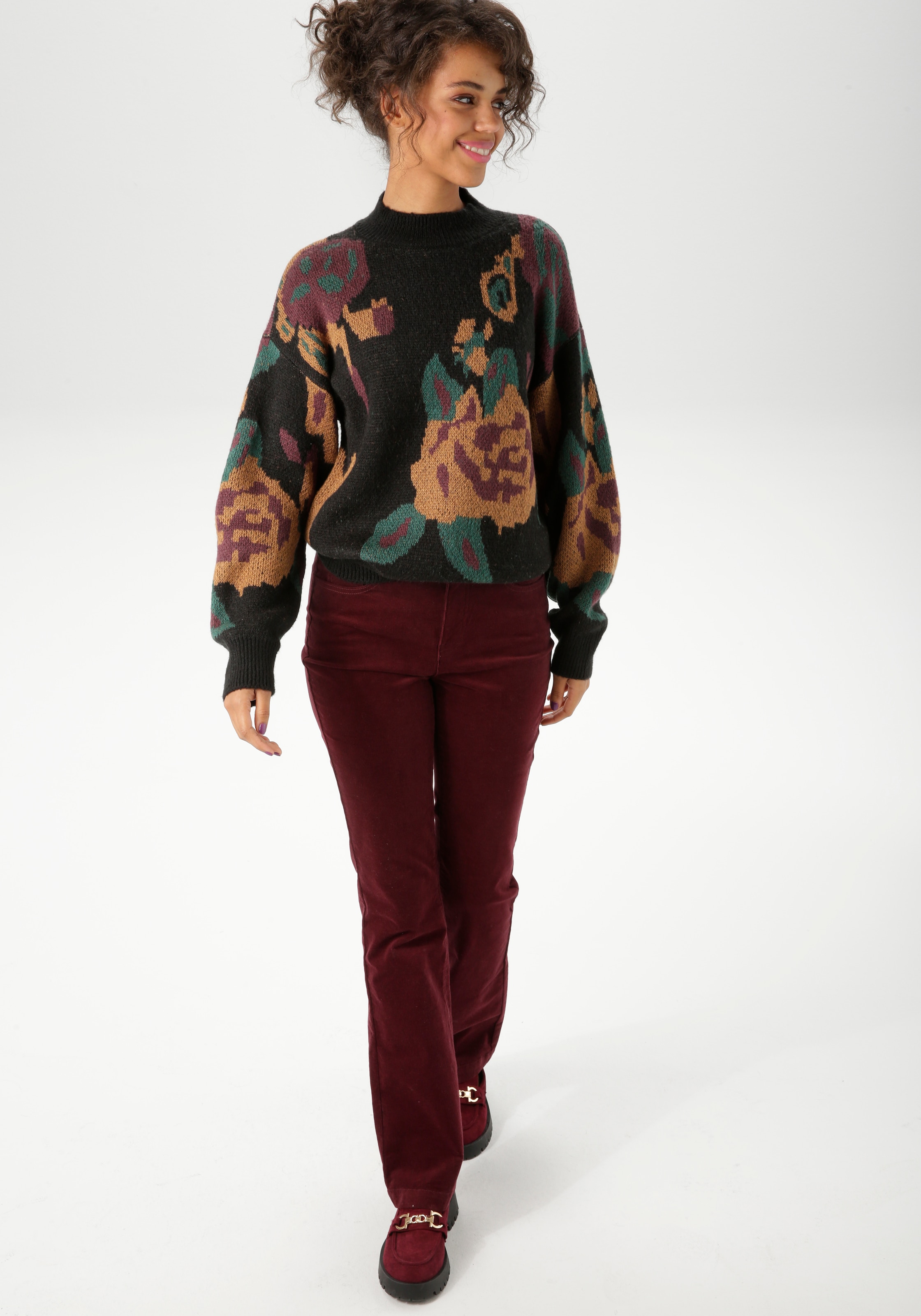 Aniston CASUAL Strickpullover, mit grossflächigen, eingestrickten Blüten - NEUE KOLLEKTION