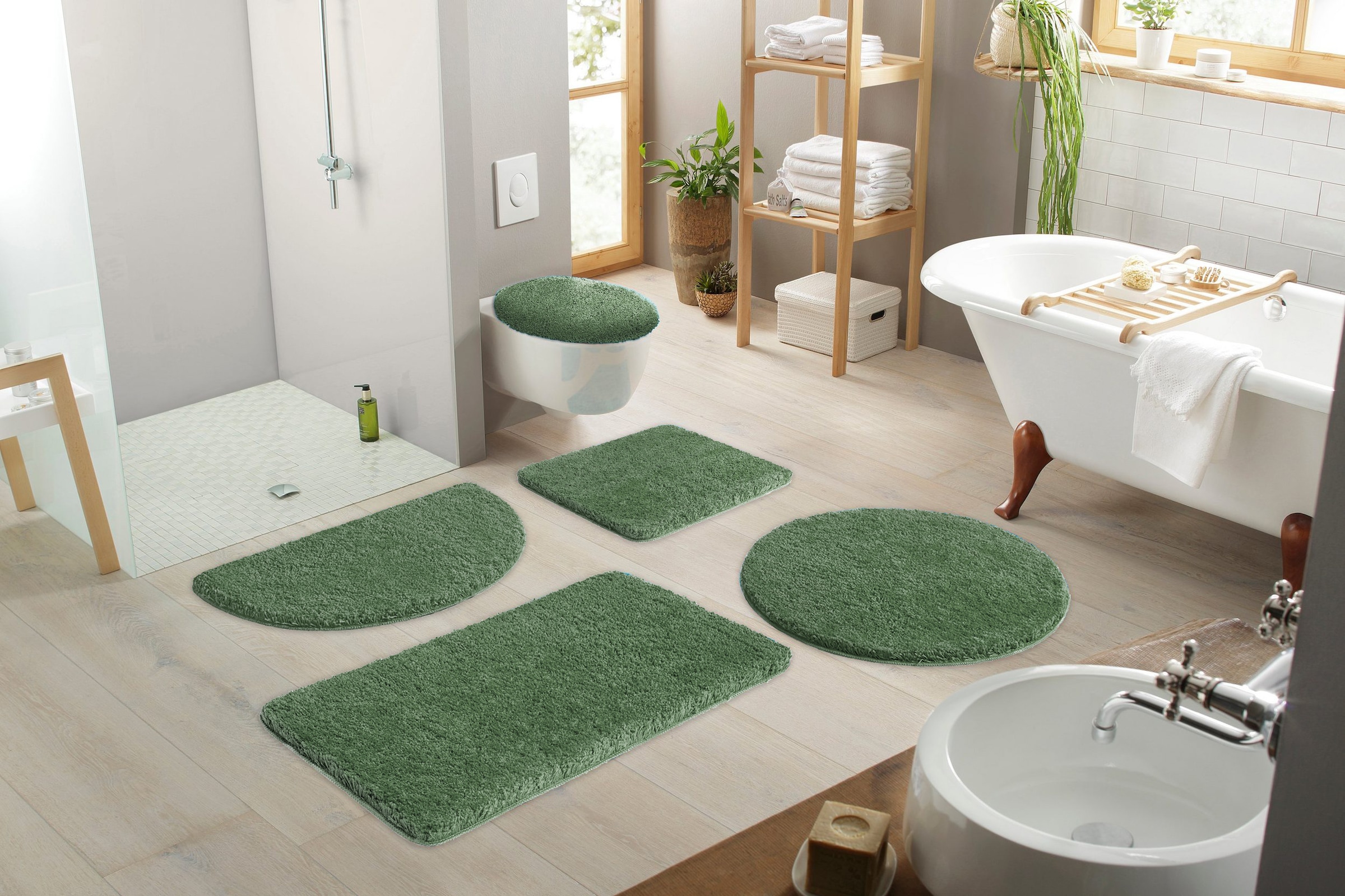 my home Badematte »Sanremo, Badvorleger, Badezimmer Teppich, sehr weich«, rutschhemmend beschichtet, fussbodenheizungsgeeignet-schnell trocknend, Badteppich, unifarben, rechteckig, rund & als 3-tlg. Set erhältlich