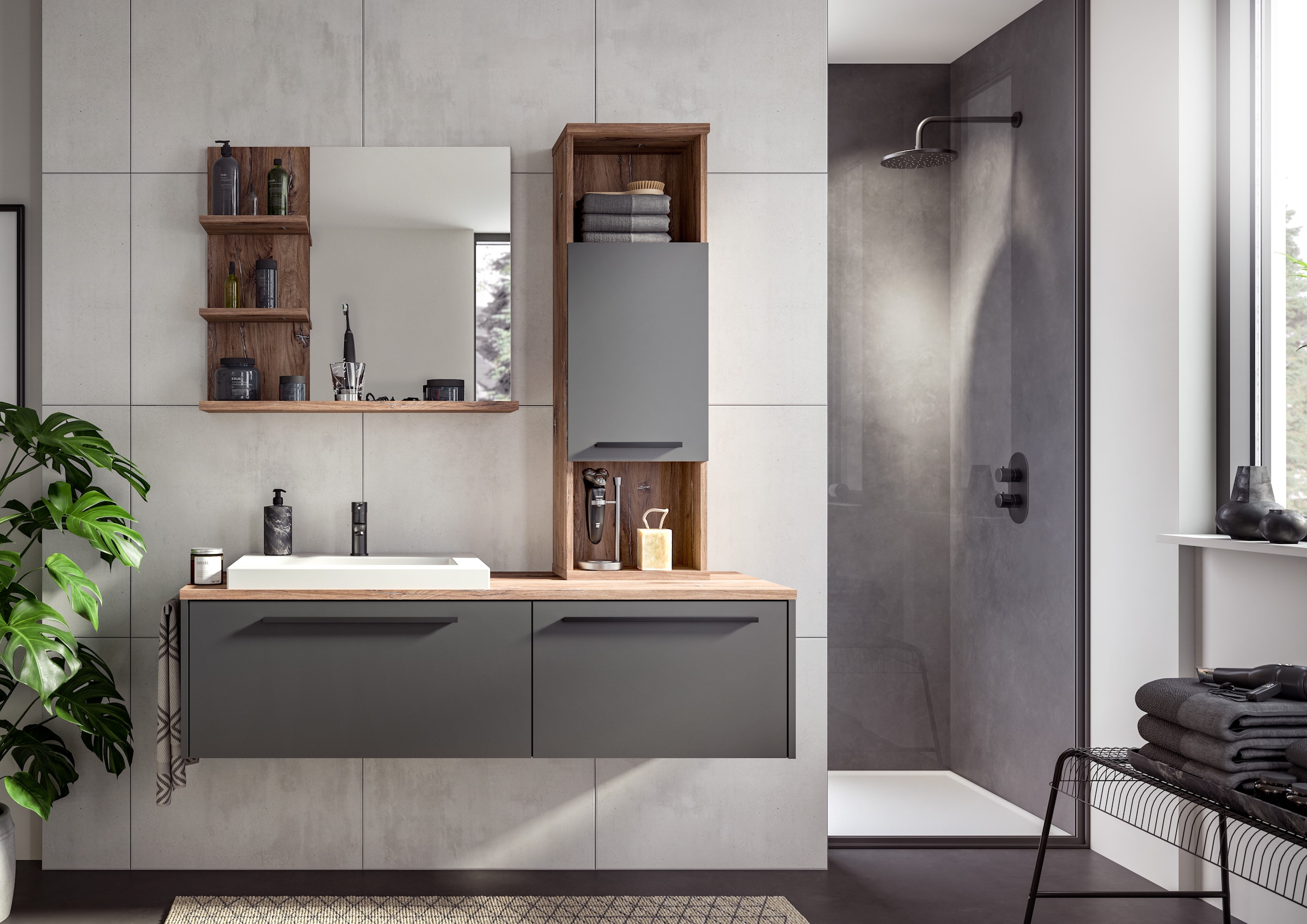 welltime Midischrank »Agen, Breite 35 cm, 1 Tür, 2 offene Fächer, 1 Einlegeboden«, (1 St.), Hängeschrank, Badmöbel, Badschrank, Schrank, Wandschrank, Badezimmer