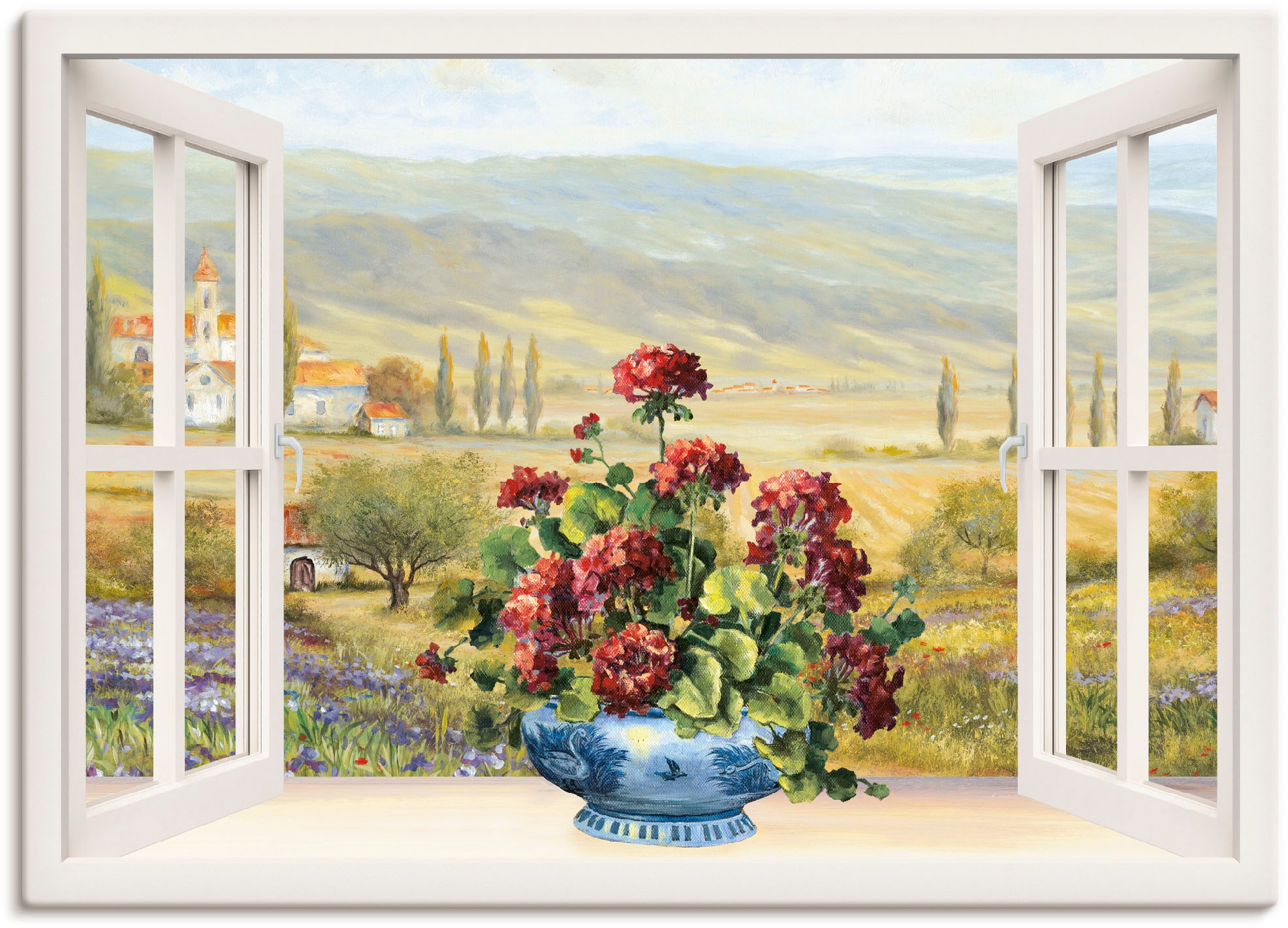 Leinwandbild »Blumenbouquet am weissen Fenster«, Fensterblick, (1 St.), auf Keilrahmen...