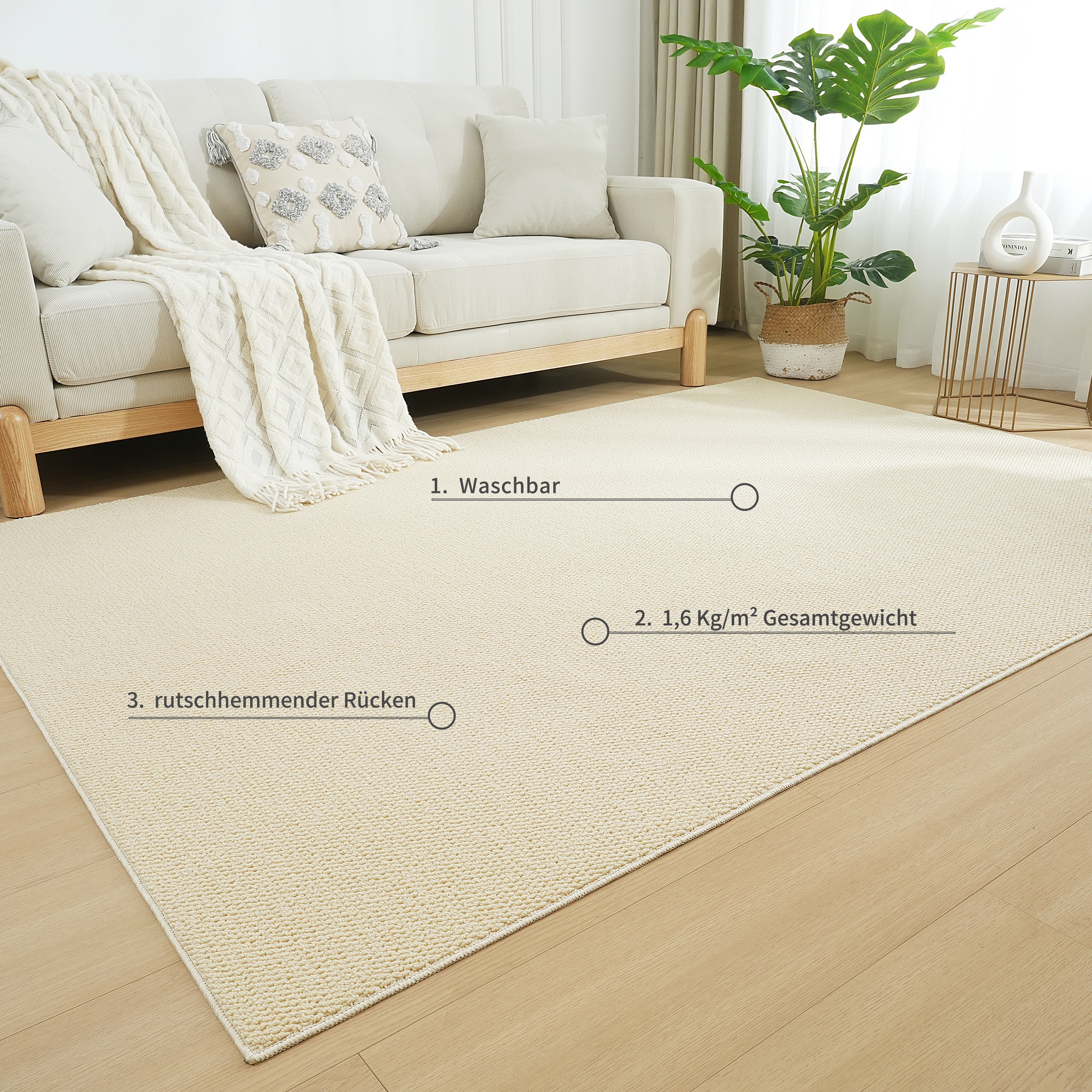 my home Teppich »Lilia«, rechteckig, 5 mm Höhe, Sisal-Optik, uni, waschbar, Wohnzimmer, Schlafzimmer, Esszimmer