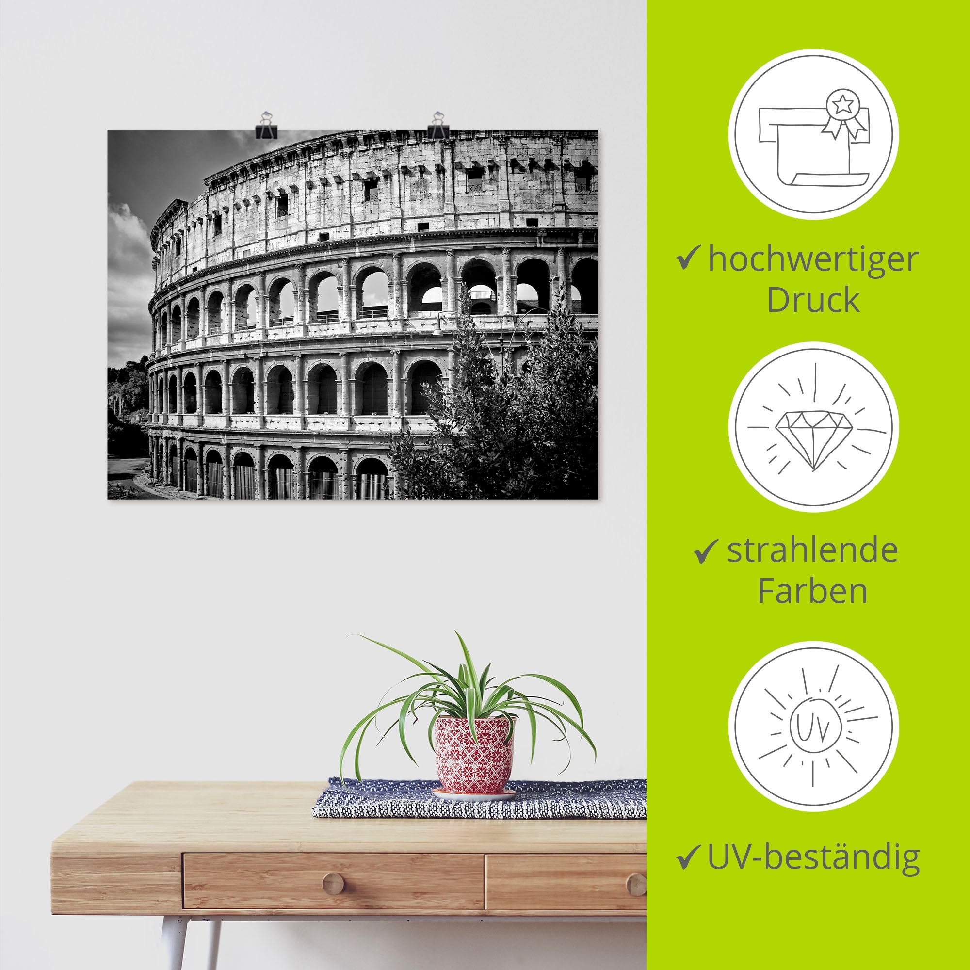 Artland Wandbild »Rom Kolosseum Monochrom«, Rom, (1 St.), als Alubild, Outdoorbild, Poster in verschied. Grössen