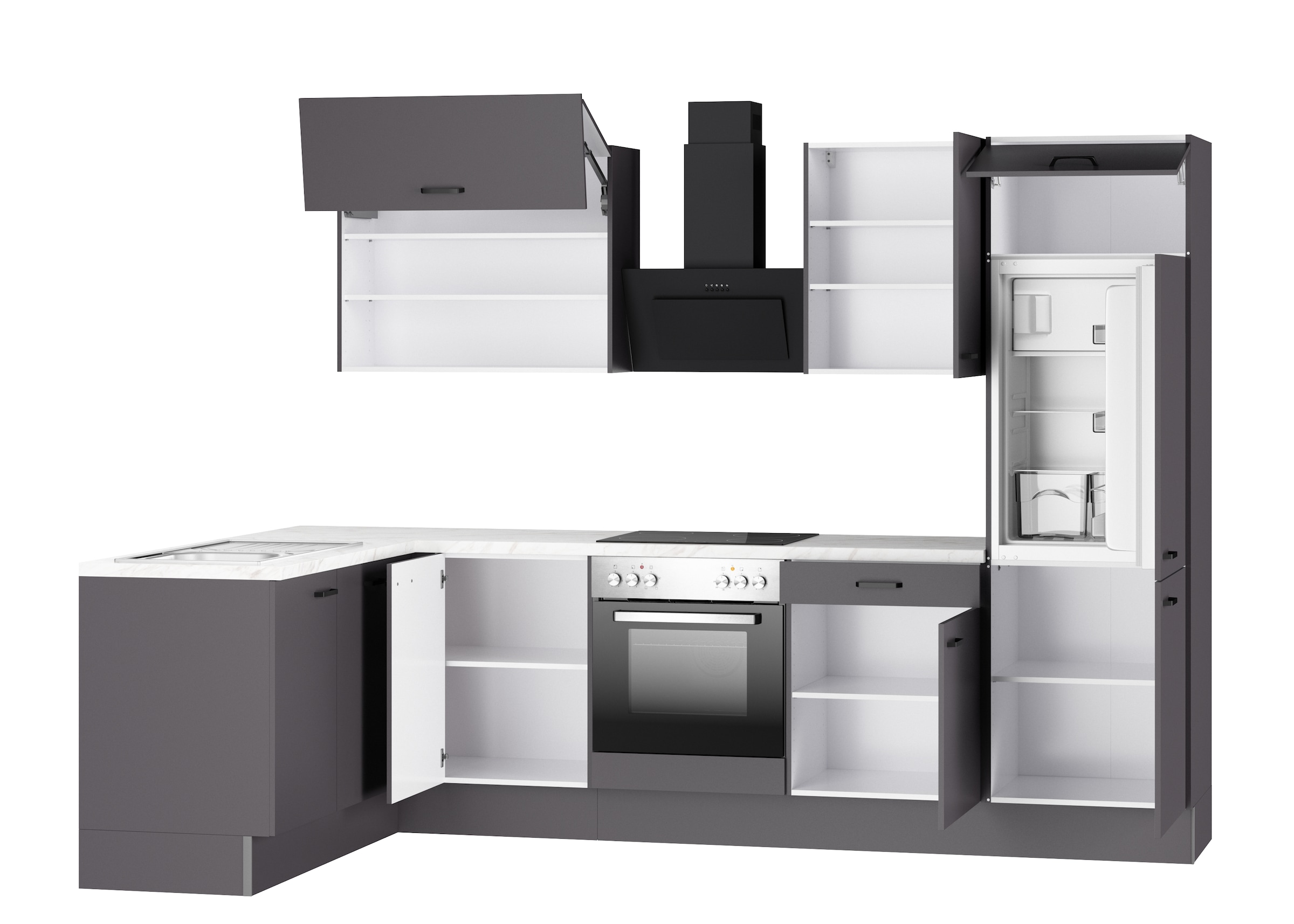 KOCHSTATION Winkelküche »KS-Paula, Stellmasse rechts B/T 295/175 cm, links B/T 175/295 cm« Wahlweise Spüle rechts oder links, mit und ohne E-Geräte