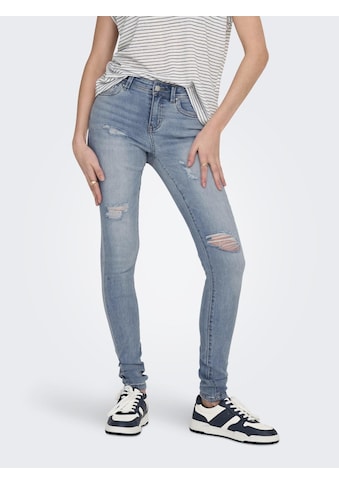 Skinny-fit-Jeans »ONLWAUW MW DESTROY BLEACH DNM GUA«, mit Destroyed Effekt