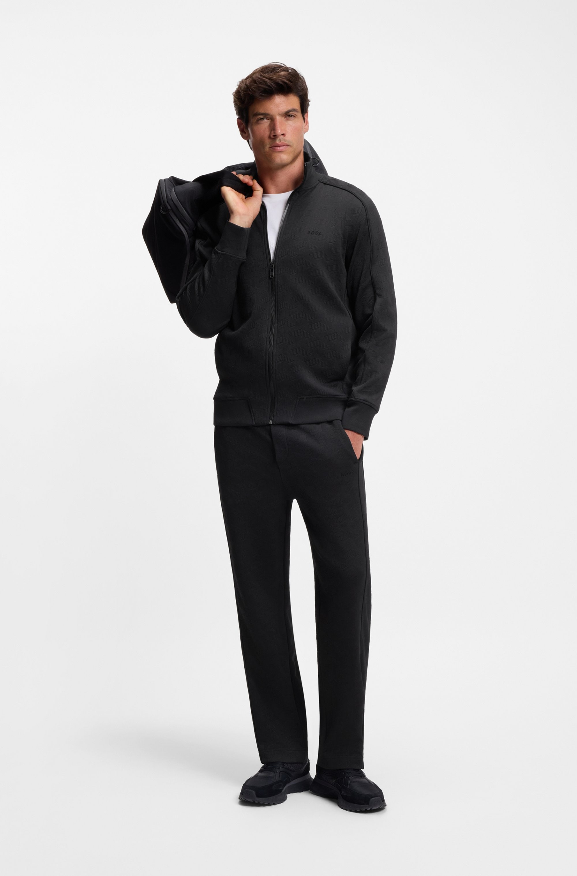 BOSS GREEN Veste sweat »Mirror« Flachstrickkragen, regular fit, Reissverschluss, gesteppter Jacquard