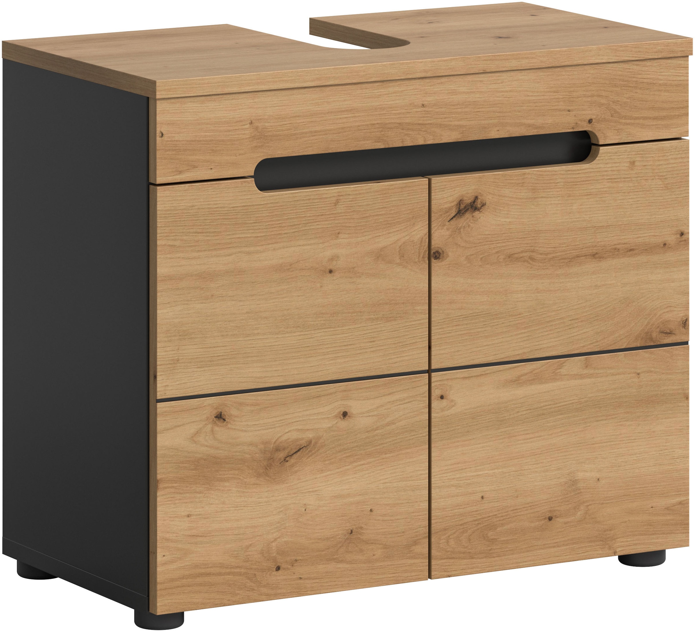Image of welltime Waschbeckenunterschrank "REHAT, Breite 63 cm, 2 Türen, Einlegeboden, mit Siphonausschnitt" Soft-Close-Funktion, eingefasste Griffaussparung in der Front