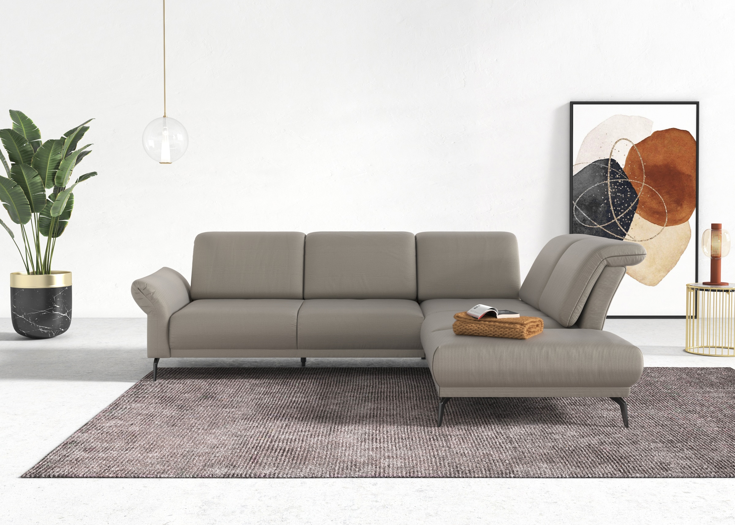 INOSIGN Ecksofa »Coco L-Form«, Sitztiefen-, Arm- und Kopfteilverstellung, Cord-Bezug, Fusshöhe 15 cm
