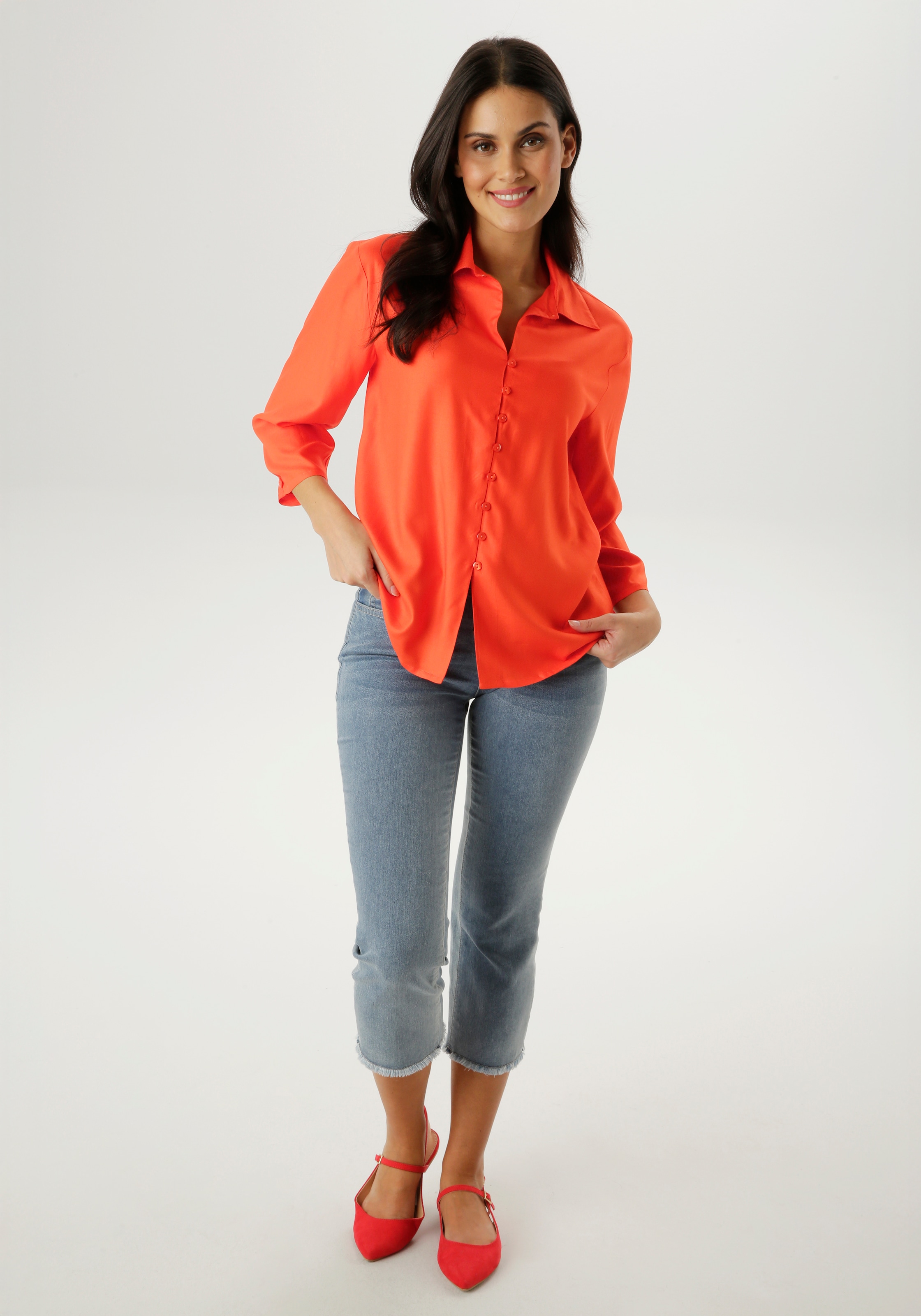 Aniston SELECTED Hemdbluse mit Hemdkragen und 3/4-langen Ärmeln - NEUE KOLLEKTION