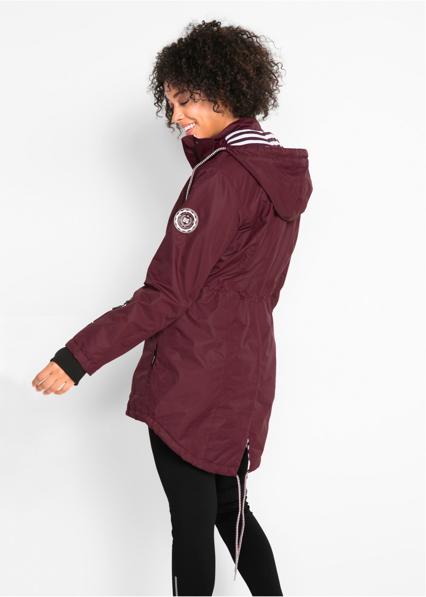 bonprix Funktionsjacke mit Kapuze Parka-Form, hinten länger, 2-Wege-Reissverschluss