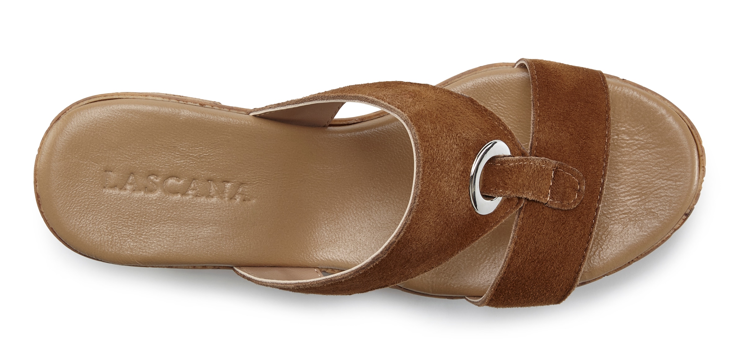 LASCANA Pantolette »Sandale, Mule, offener Schuh, Sommerschuh,«  en cuir avec talon bloc aspect liège