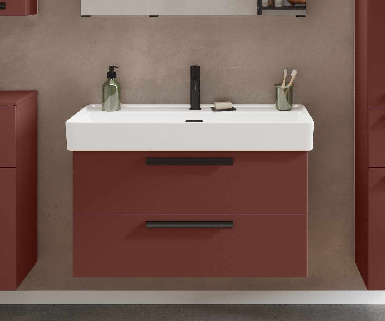 welltime Waschtisch "SALVADA, Softclose-Auszüge, Keramikbecken" Maße (B/T/H): 100/48/63 cm, Rot, Lochbohrung für eine Armatur, Anti-Finger-Print