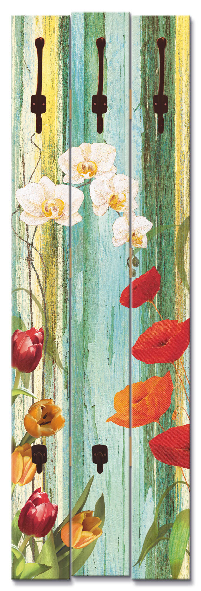 Image of Artland Garderobenleiste »Bunte Blumen«, platzsparende Wandgarderobe aus Holz mit 5 Haken, geeignet für kleinen, schmalen Flur, Flurgarderobe bei Ackermann Versand Schweiz