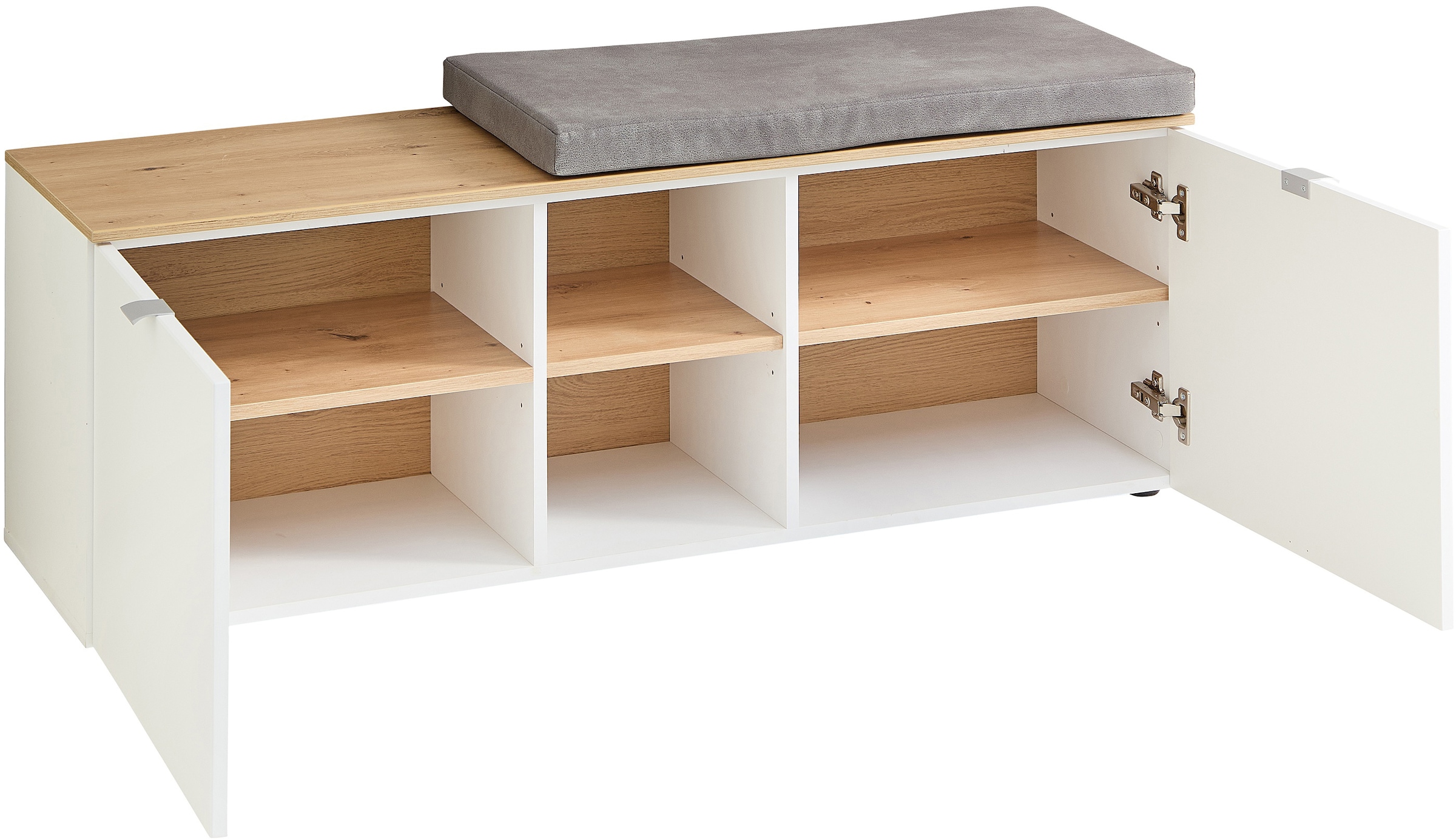 Innostyle Armoire à chaussures »Bari Schuhbank inkl. Sitzkissen, BxHxT 128x50x38 cm« 1 cuis tlg. 2 portes, 6 compartiments, fermeture douce, protection d’angle ABS
