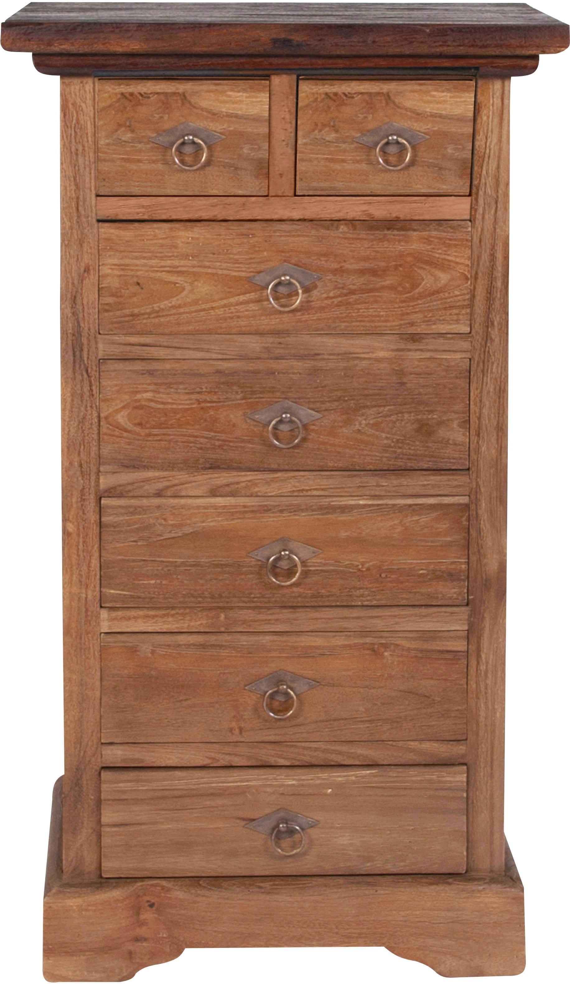 Image of SIT Kommode "Paris aus recyceltem Teakholz mit 7 Schubladen & Metallgriffen" Recyceltes Teakholz massiv mit 2 kleinen & 5 grossen Schubladen