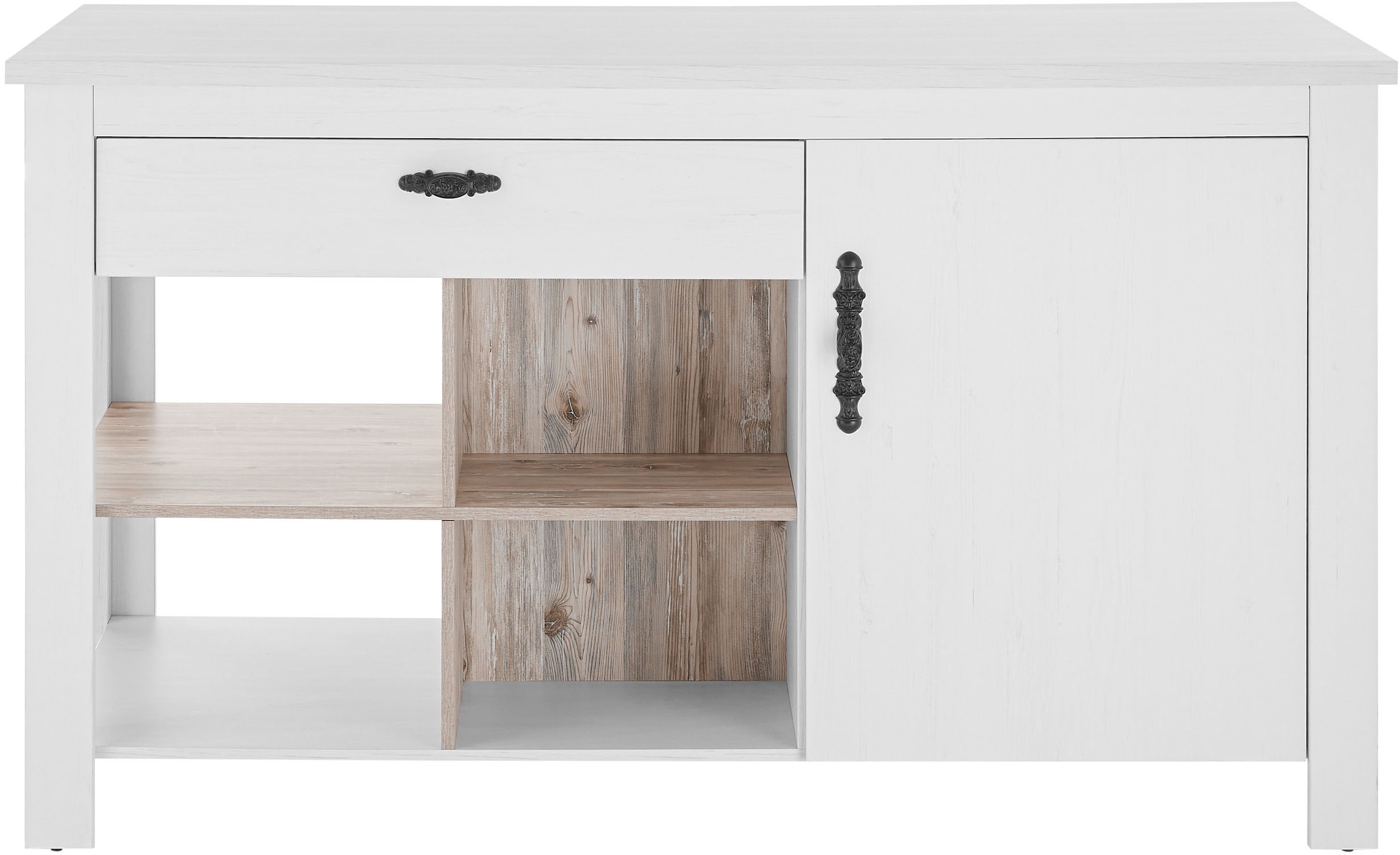 Home affaire Kücheninsel »Florenz, Küchenblock in Pinie Weiss, Kochinsel, Küchenarbeitsblock« Breite 161 cm, mit verschnörkeltem Metallgriff, Arbeitshöhe 92 cm