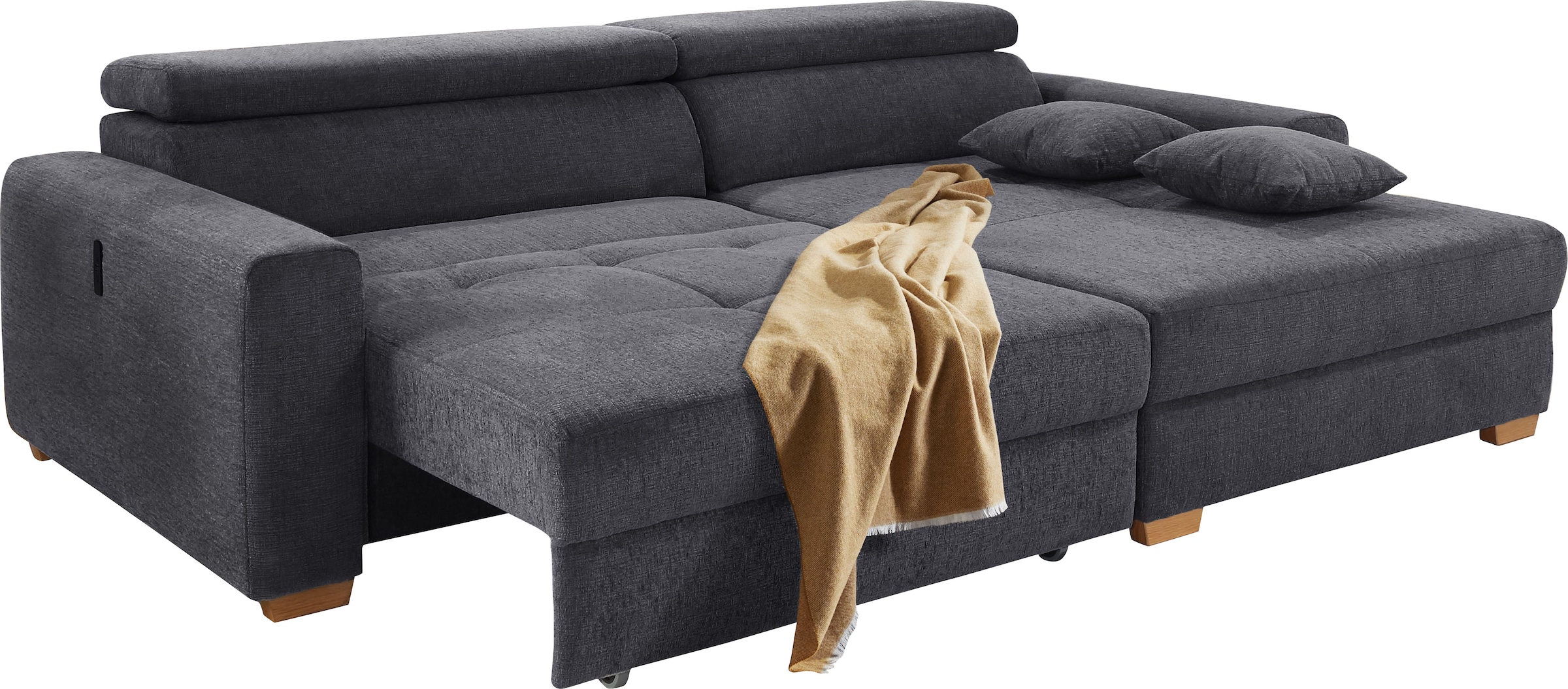 Jockenhöfer Gruppe Ecksofa »Slider L-Form, B: 277 cm, mit 60 cm elektr. Sitztiefenverstellung« 140kg Belastbarkeit, USB-Anschluss, Kopfteilverstellung & Zierkissen