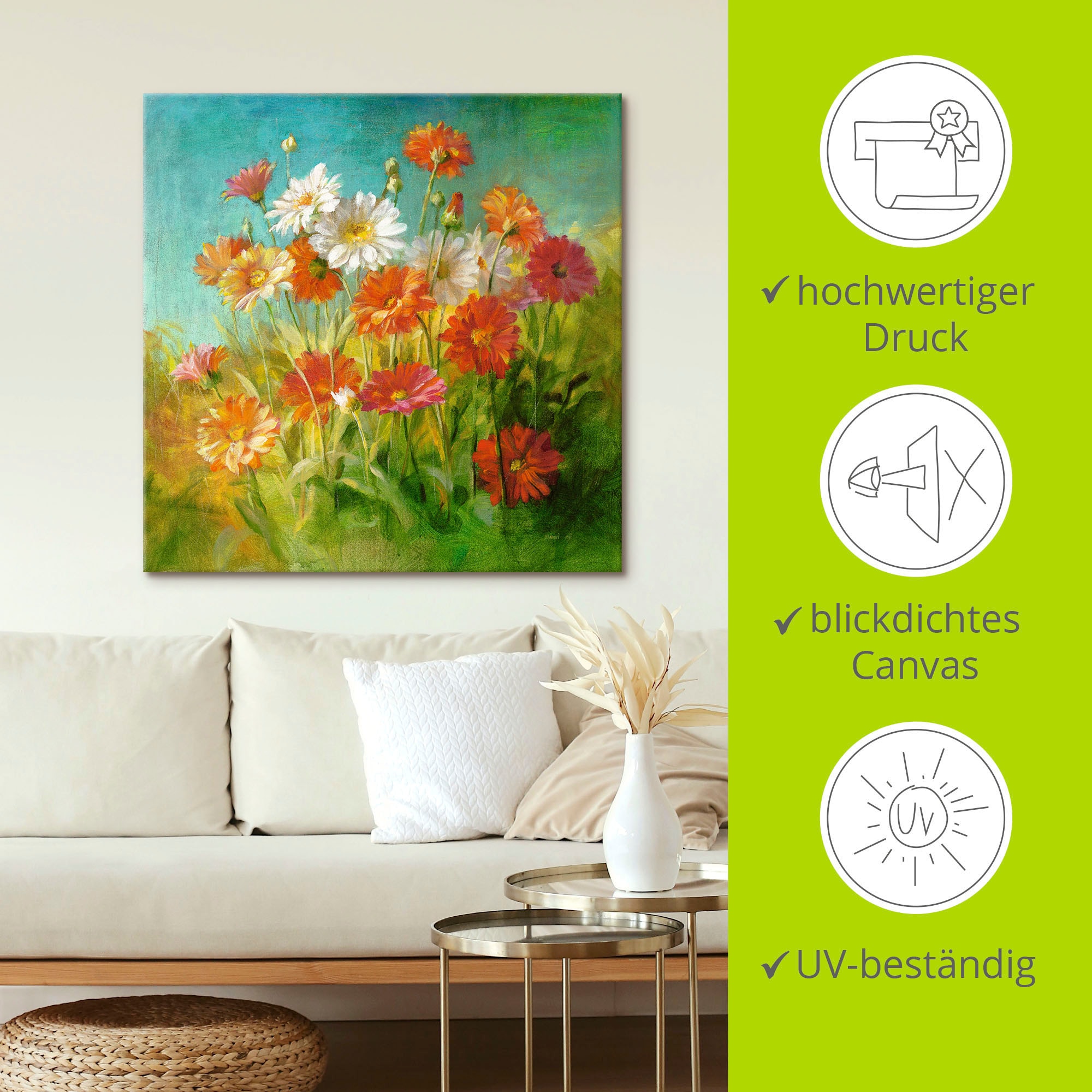 Artland Leinwandbild »Gemalte Gänseblümchen«, Blumen, (1 St.), auf Keilrahmen gespannt