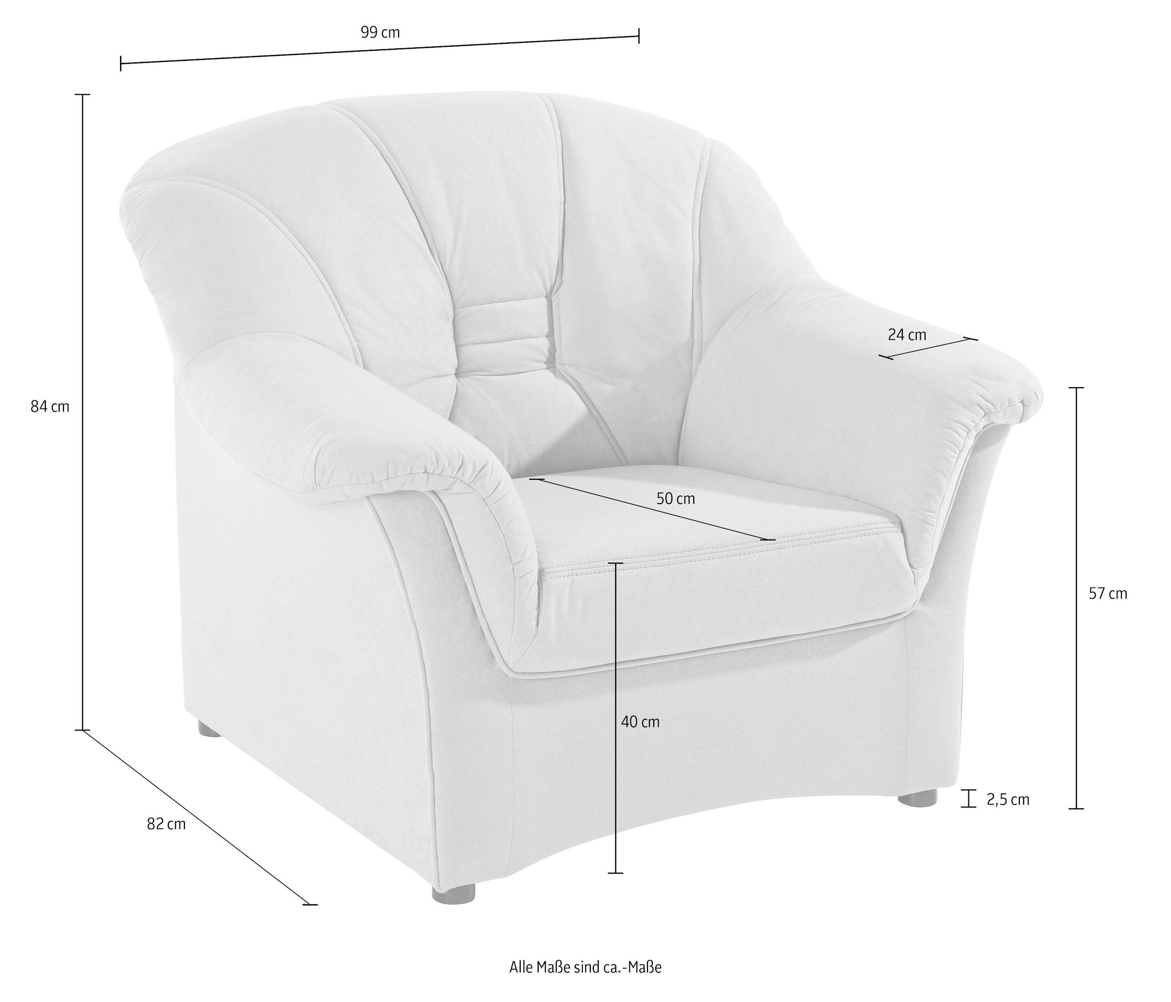 DOMO collection Sessel »Elva, zeitlose Formensprache, elegante Rückensteppung«, wahlweise mit Federkern