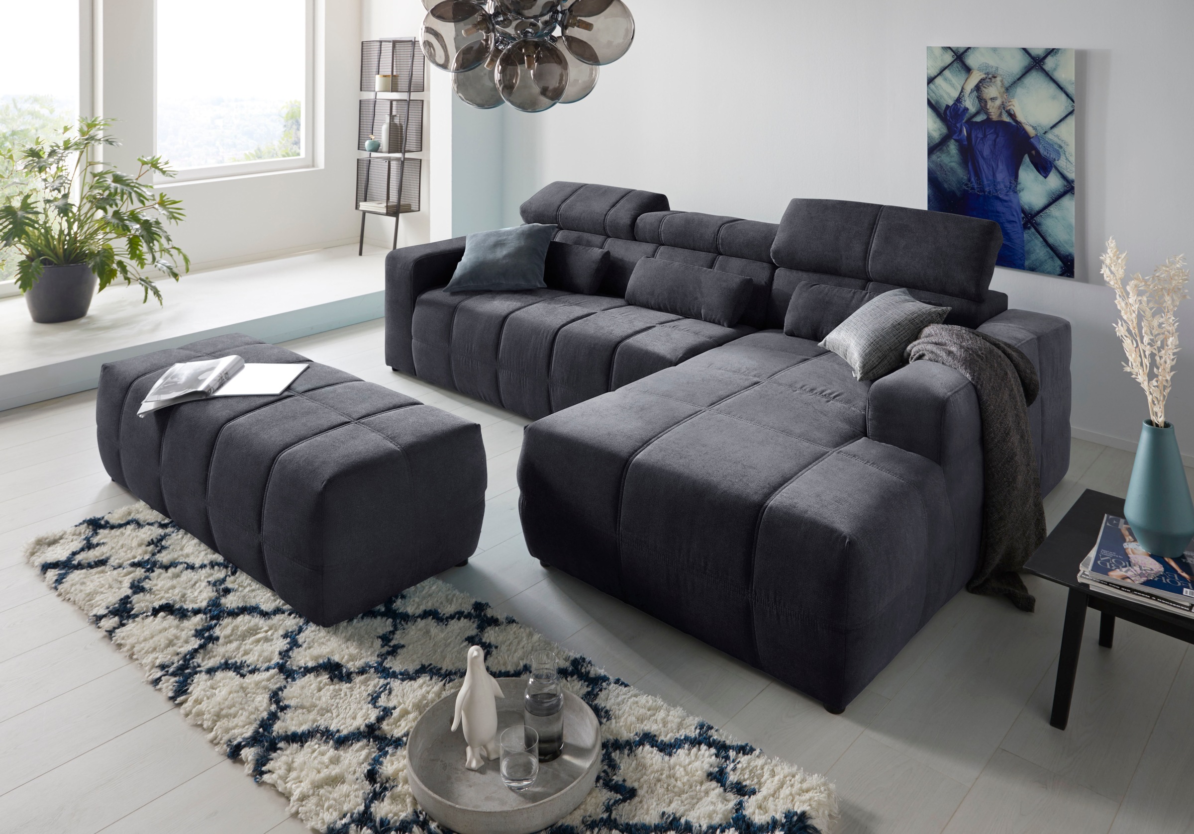 DOMO collection Ecksofa »Brandon grosse Ausführung B/T/H: 289/177/80 cm, auch in Leder und Cord«, mit Kopfteilverstellung, wahlweise Sitztiefenverstellung, L-Form