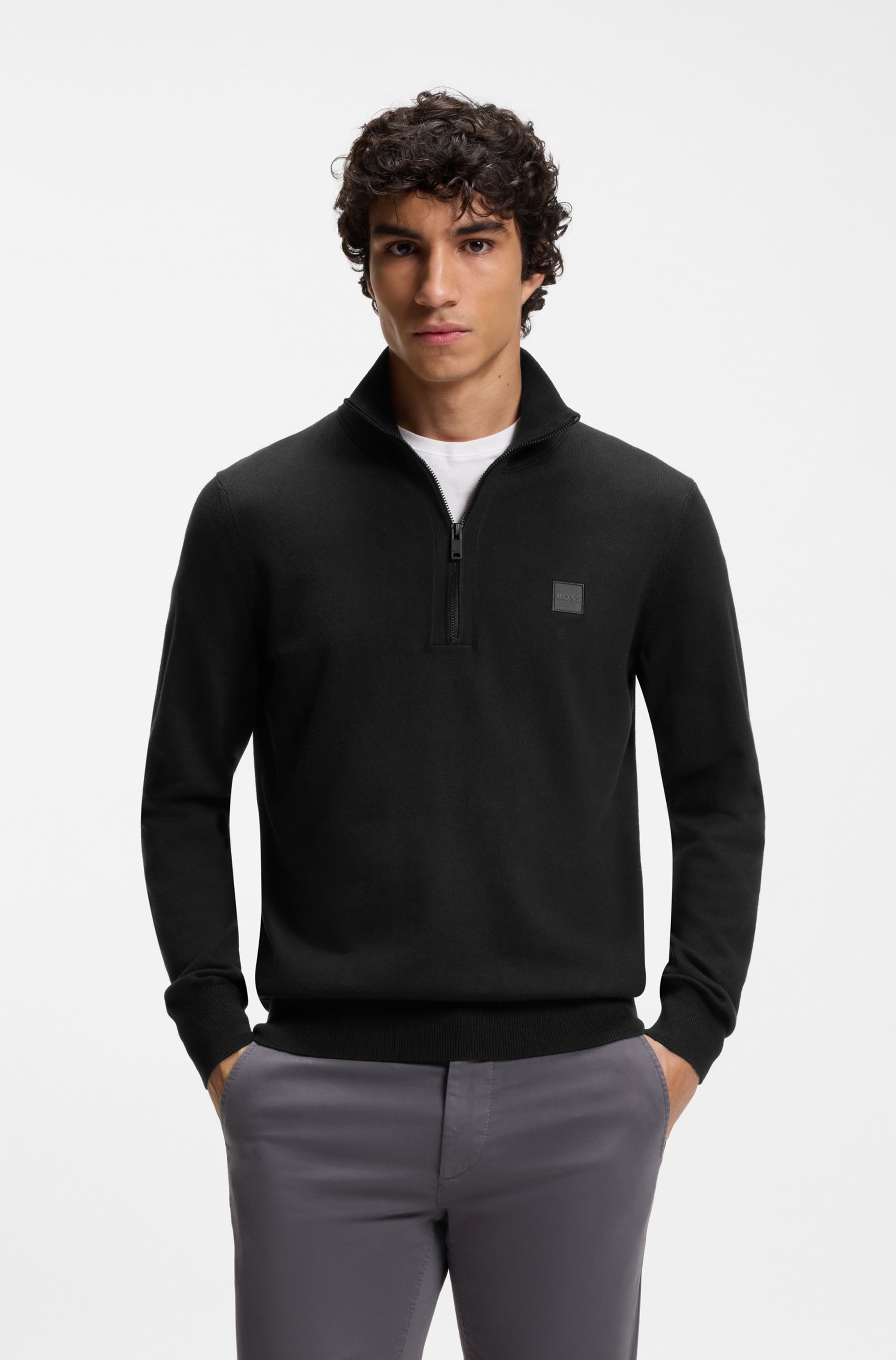 BOSS ORANGE Rollkragenpullover »Kanobix« Regular fit, Stehkragen mit Reissverschluss, Ton-in-Ton Logo