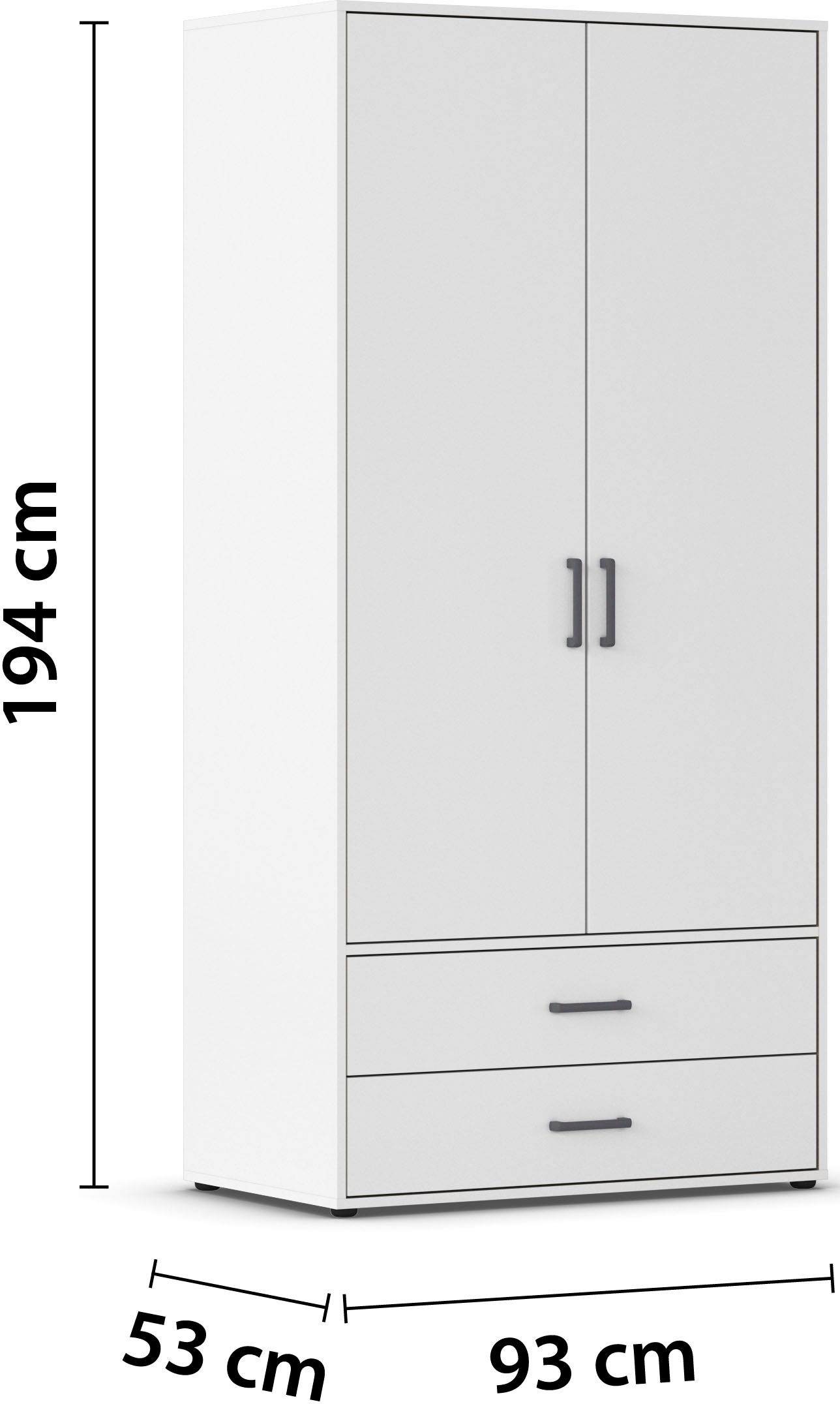 rauch Kleiderschrank »Drehtürenschrank Schrank Garderobe Wäscheschrank VOYAGER« in 3 verschiedenen Ausstattungen BASIC/CLASSIC/PREMIUM,  mit 2 modernen Griffvarianten, mit Aussenschubladen MADE IN GERMANY