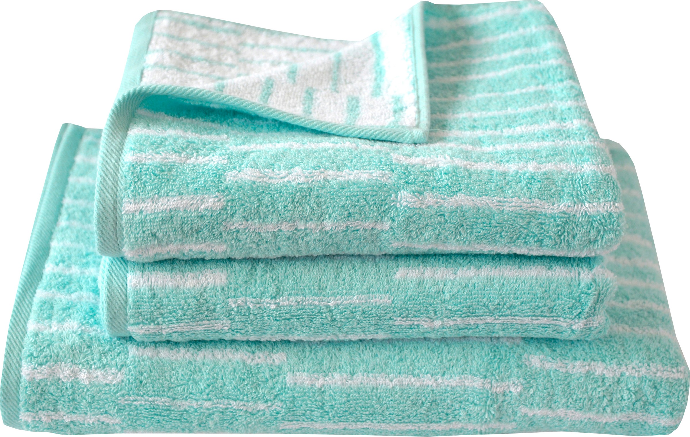 Image of Dyckhoff Handtuch Set "Cool Mint Panels" Set 3 Stk. Walkfrottier 2 Handtücher (50x100cm), 1 Duschtuch (70x140cm)