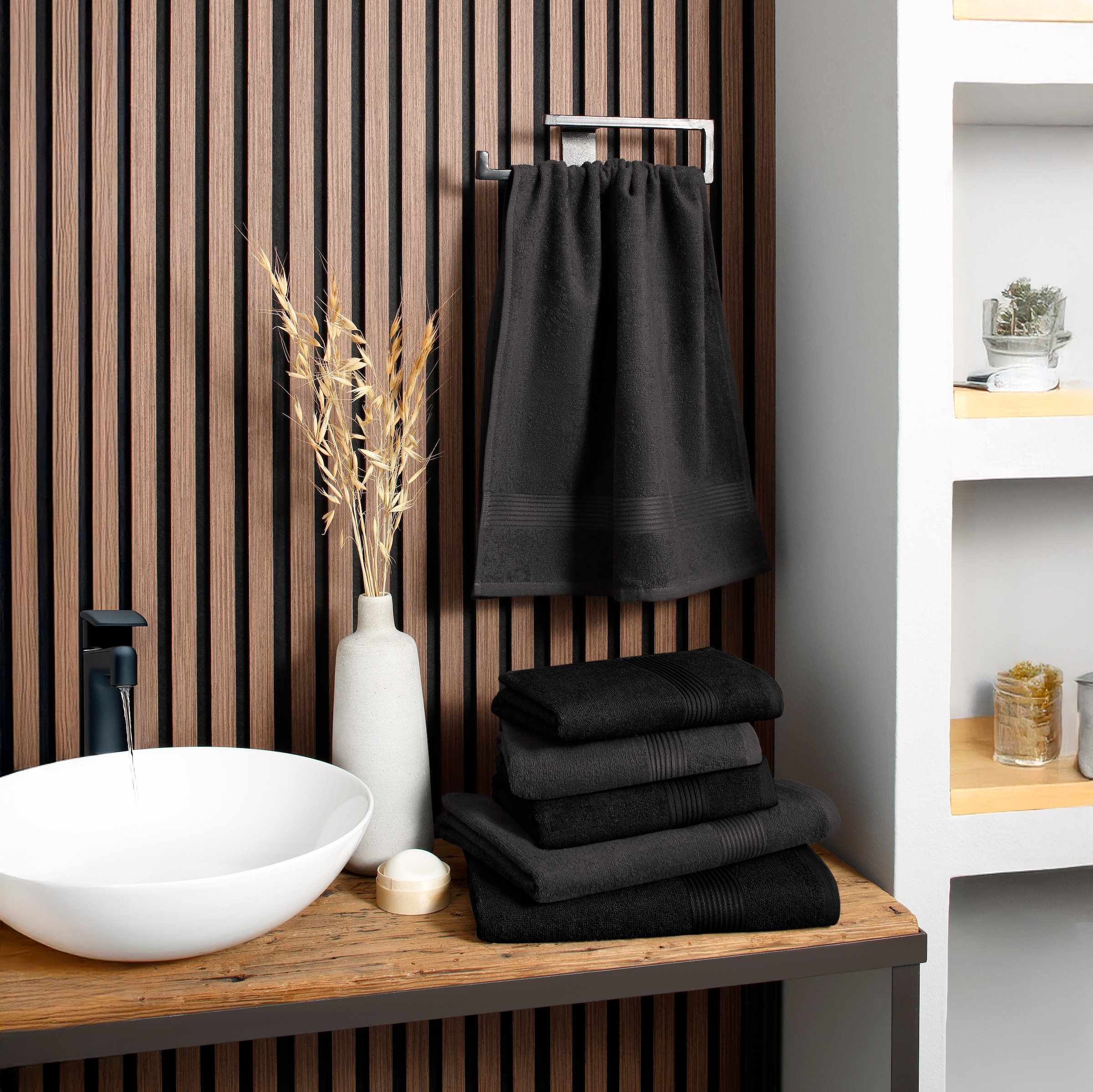 my home Handtuch Set »Anna, 2 Duschtücher 70x140, 4 Handtücher 50x100« Set Walkfrottee Handtuch-Set, gestreifte Bordüre, 100% Baumwolle, zweifarbig