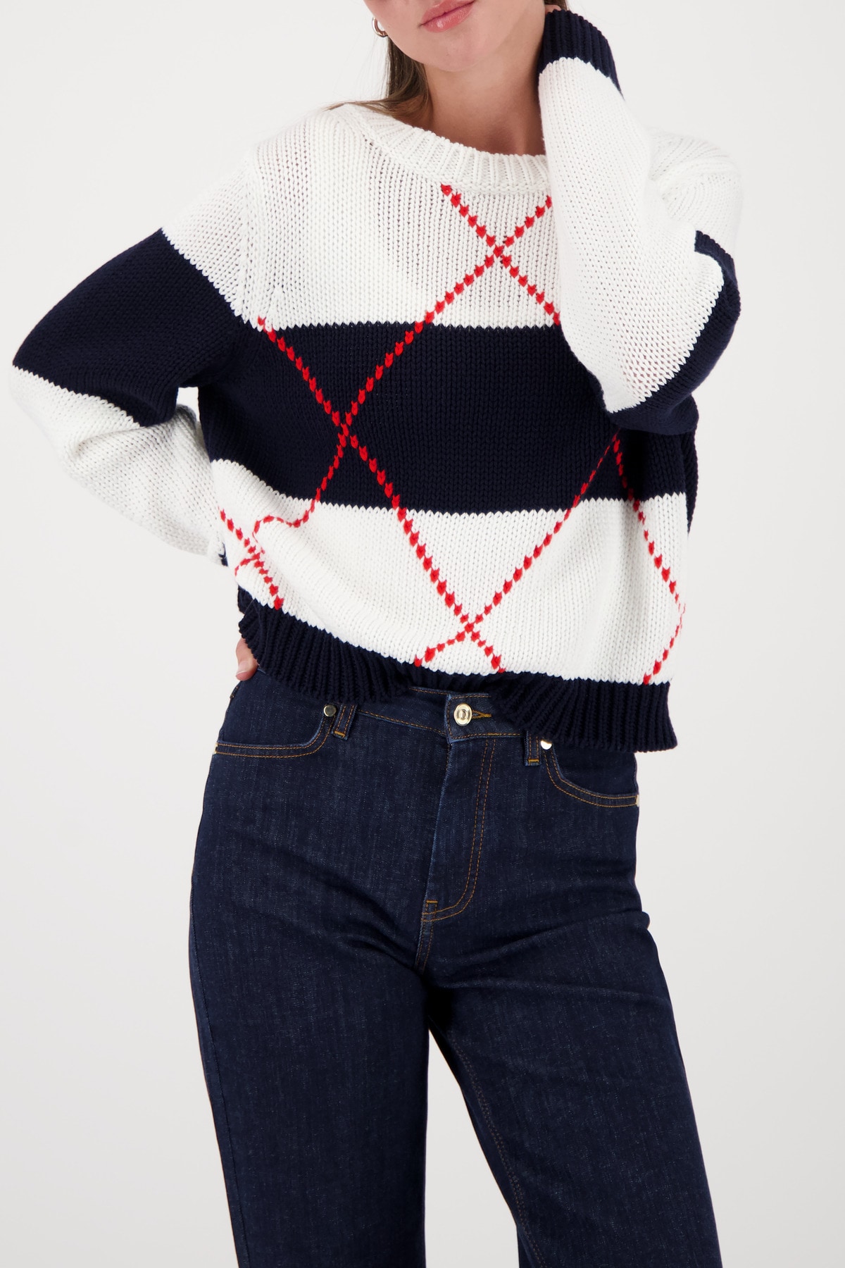 Image of Monari Strickpullover Rundhalsausschnitt, Regular Fit, Bändchengarn mit Intarsie-Muster