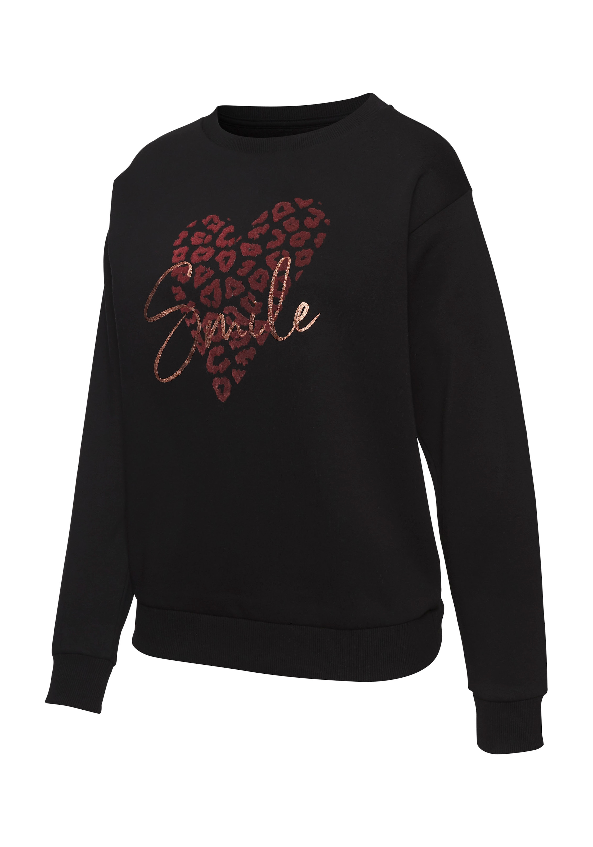 LASCANA Sweatshirt, Loungehirt mit Herz-Leo-Druck, Loungewear