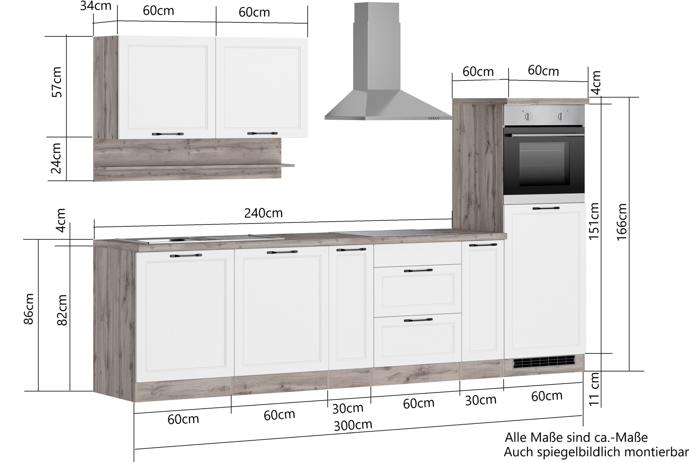 KOCHSTATION Kitchenette »KS-Lana« largeur 300 cm, avec ou sans appareils électriques au choix