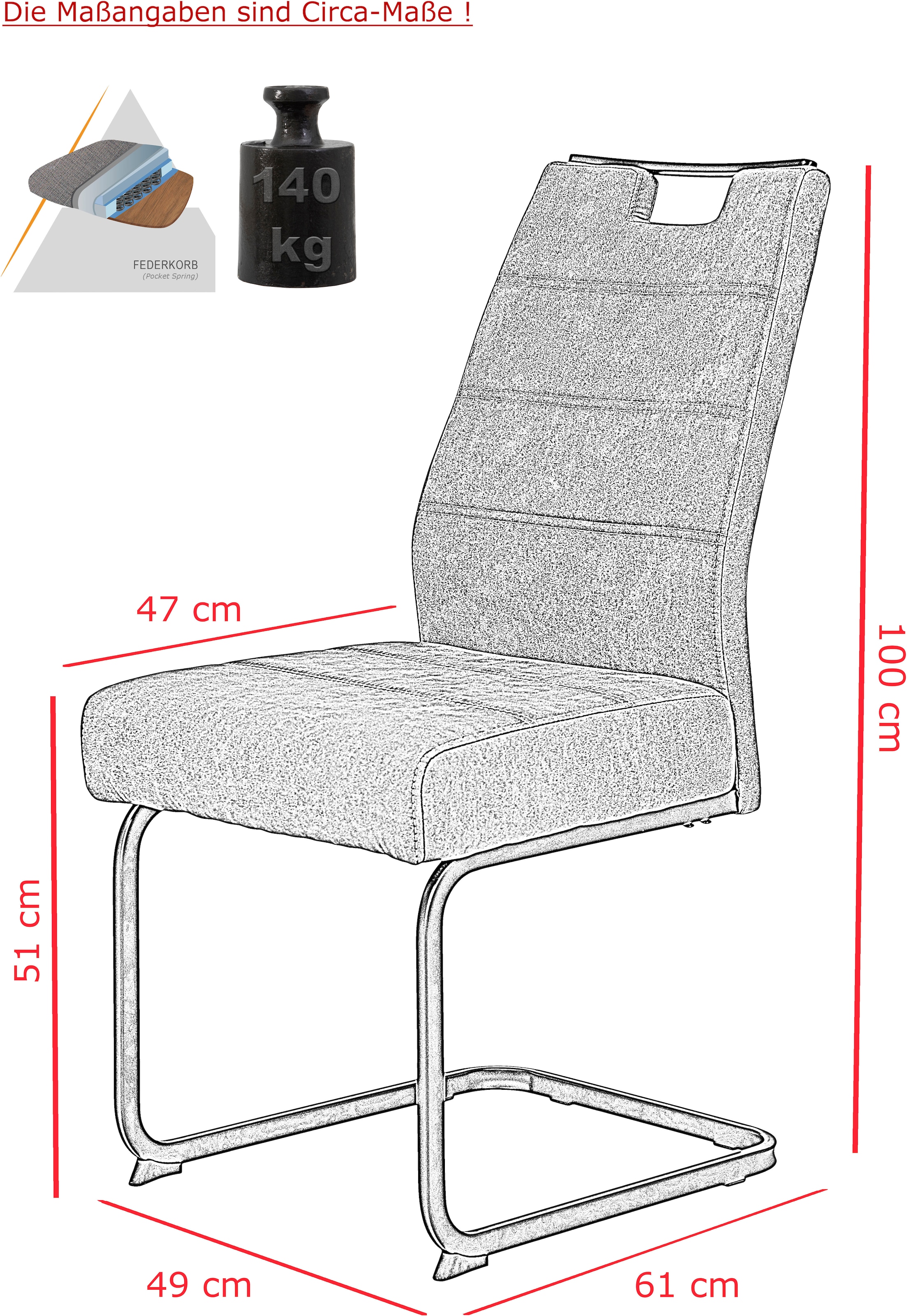 HELA Chaise cantilever »KERTIN« (Set) 2 cuisXL Sitzbreite, Griff, Federkorb, 140kg belastbar