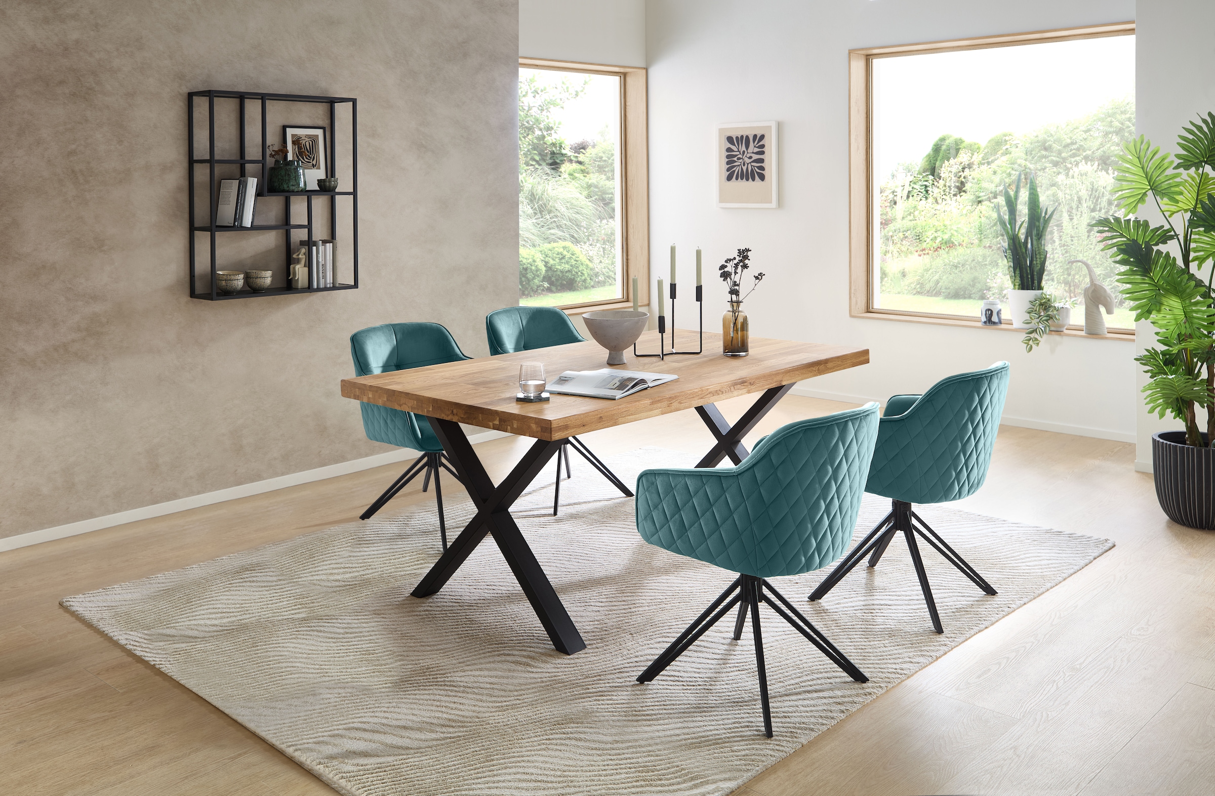 Stolkom Table de salle à manger »Chris Esszimmertisch Eiche Massivholz, BxHxT 110x47x70 cm« Gerade Kante, Industrial Style Eiche Massivholz