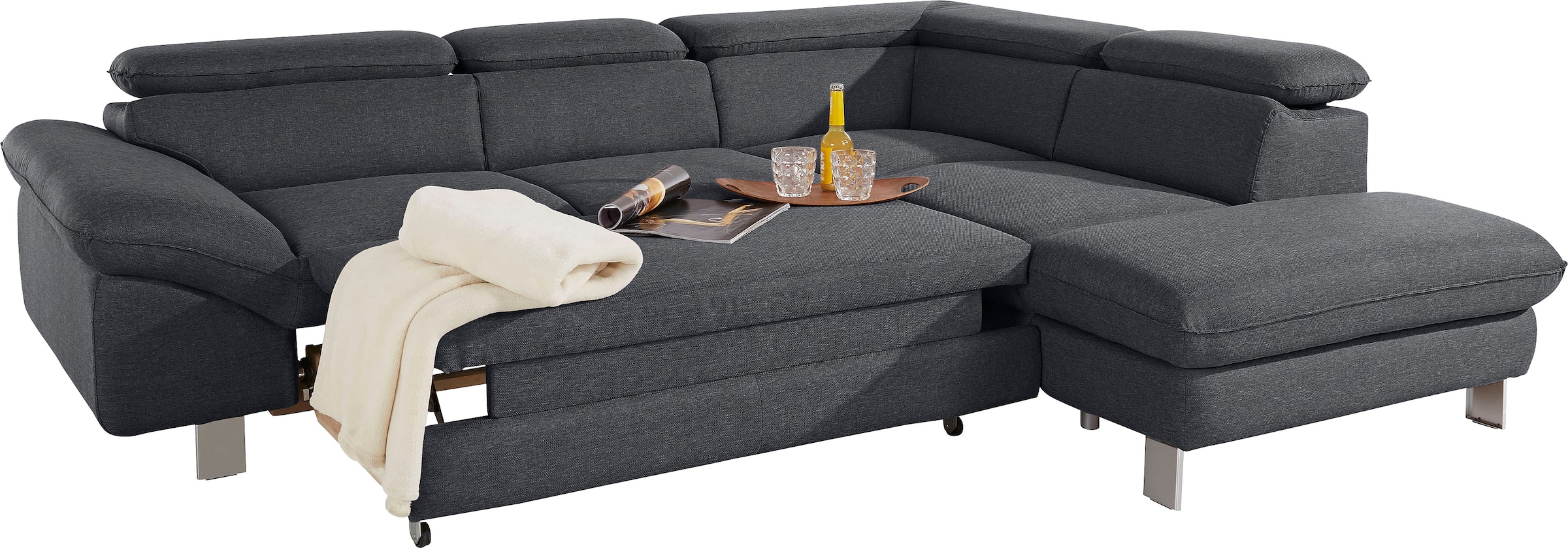 COTTA Polstergarnitur »Driver L-Form«, (Set, 2 tlg.), Set bestehend aus: Ecksofa mit Kopfteilverstellung & Hocker
