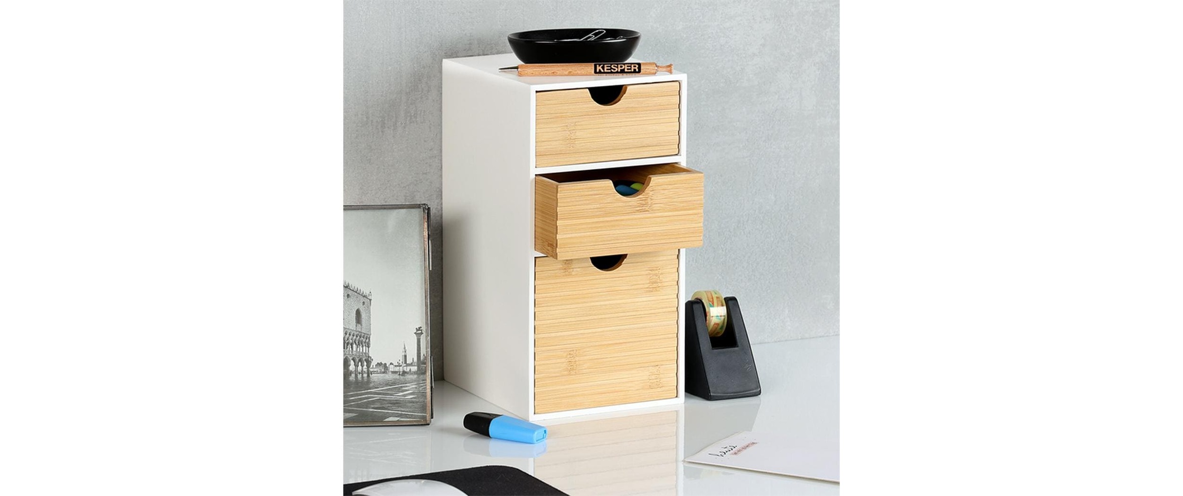 KESPER® Kiste »Küchenregal, Aufbewahrungsbox, FSC®-zertifiziert« Mini-Kommode mit 3 Schubladen
