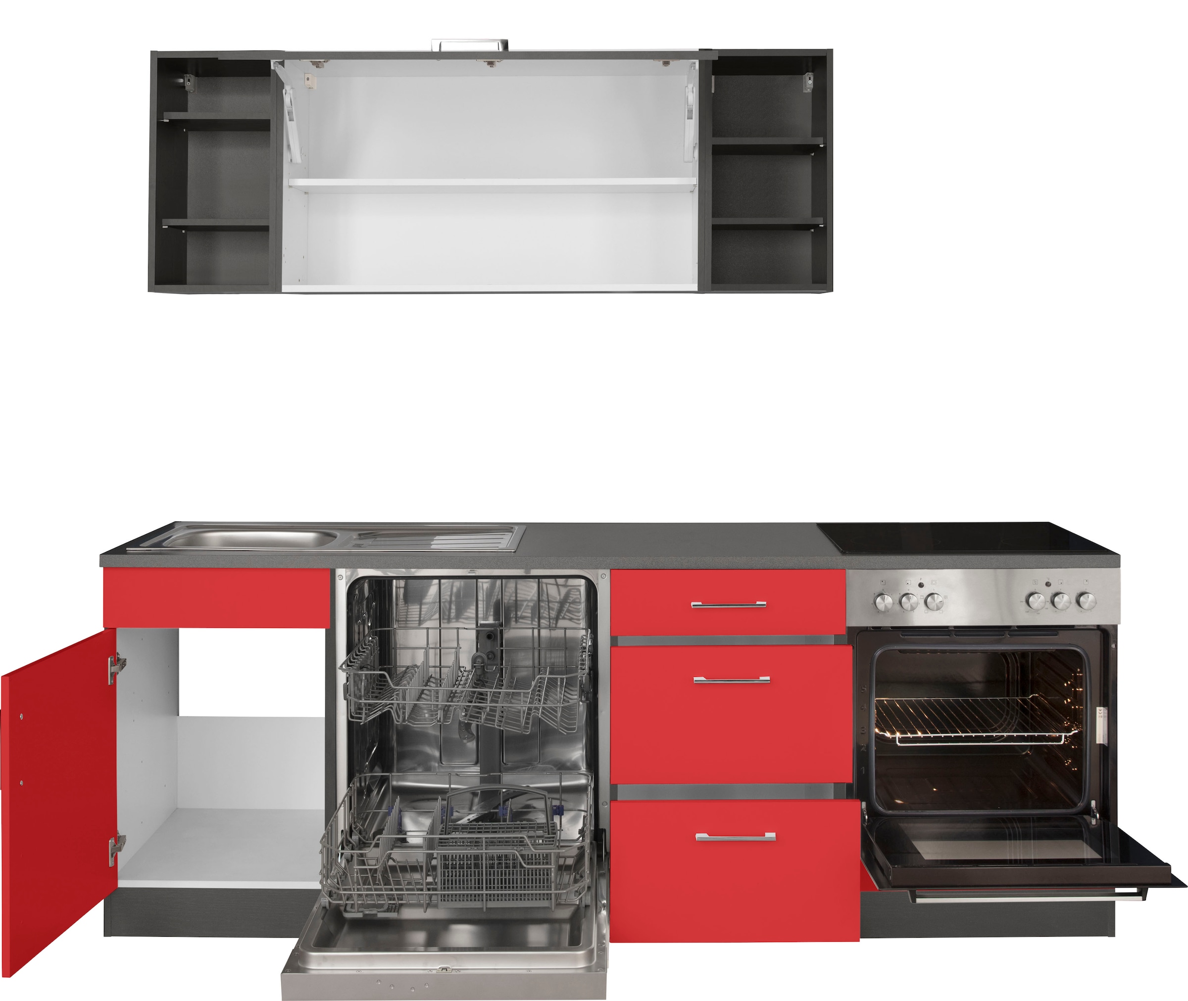 KOCHSTATION Kitchenette »KS-Paris – Küchen mit einzigartigen Fotomotiven auf den Fronten« largeur 220 cm, au choix avec appareils électriques, avec impression décorative