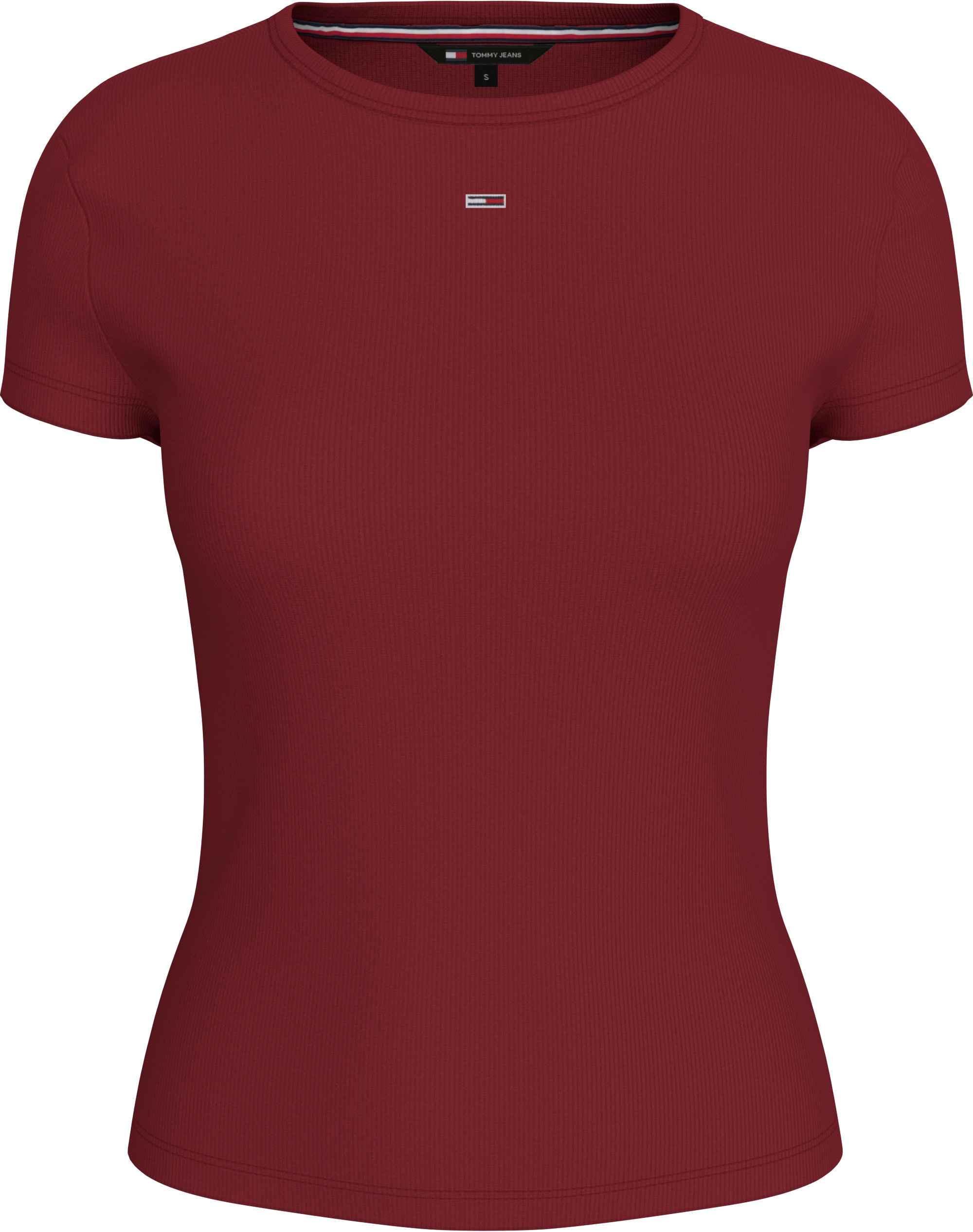 Tommy Jeans T-Shirt »Slim Essential Rib Shirt, Rippshirt Rundhalsshirt«, mit Logostickerei