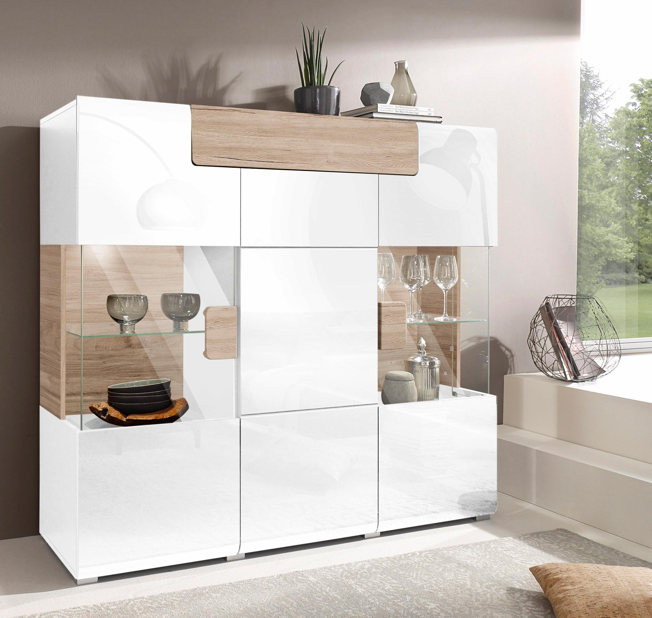 INOSIGN Highboard »Toledo,Breite 147,5cm,trendige Hochkommode mit 3Türen und Schublade«, Hochschrank mit Glas-Partien,stylische Hochglanzfronten