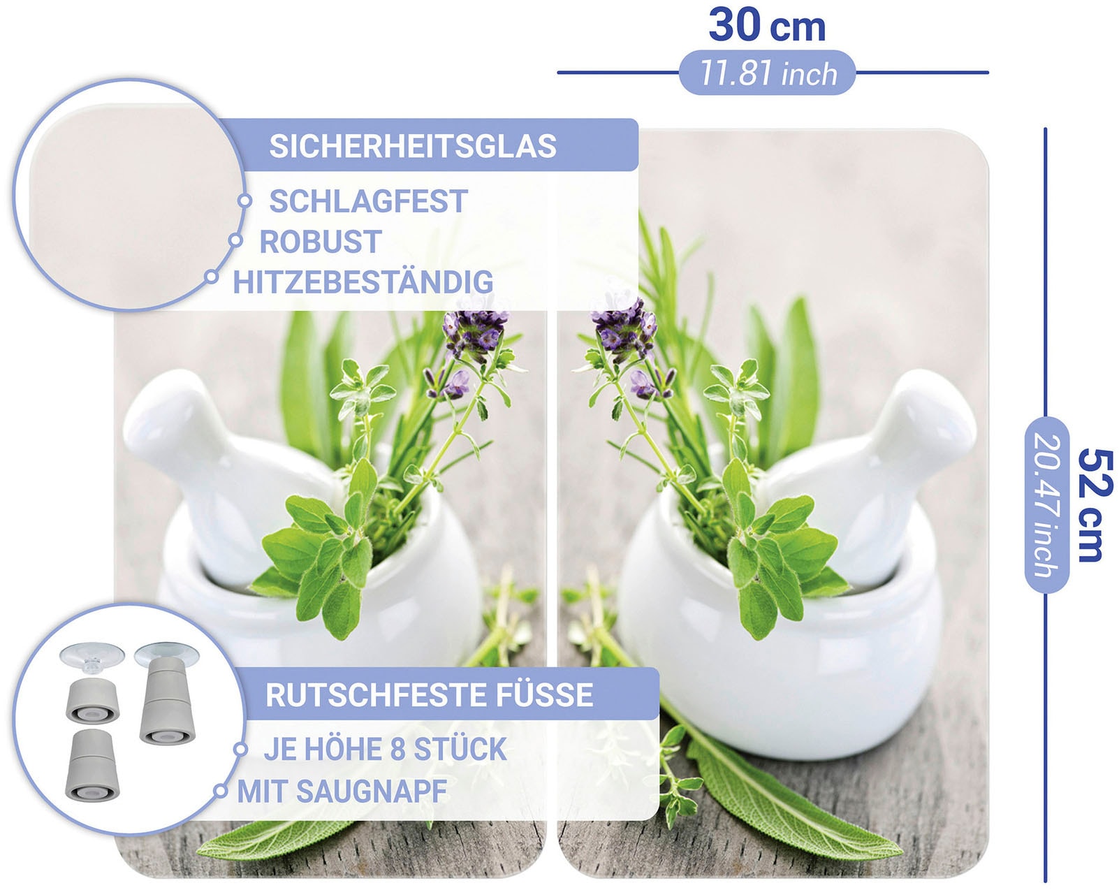 WENKO Herd-Abdeckplatte »Universal Modell Kräutergarten«, (Set, 2 tlg.), Herdabdeckung für alle Herdarten, kratzfest, mit rutschfesten Füssen