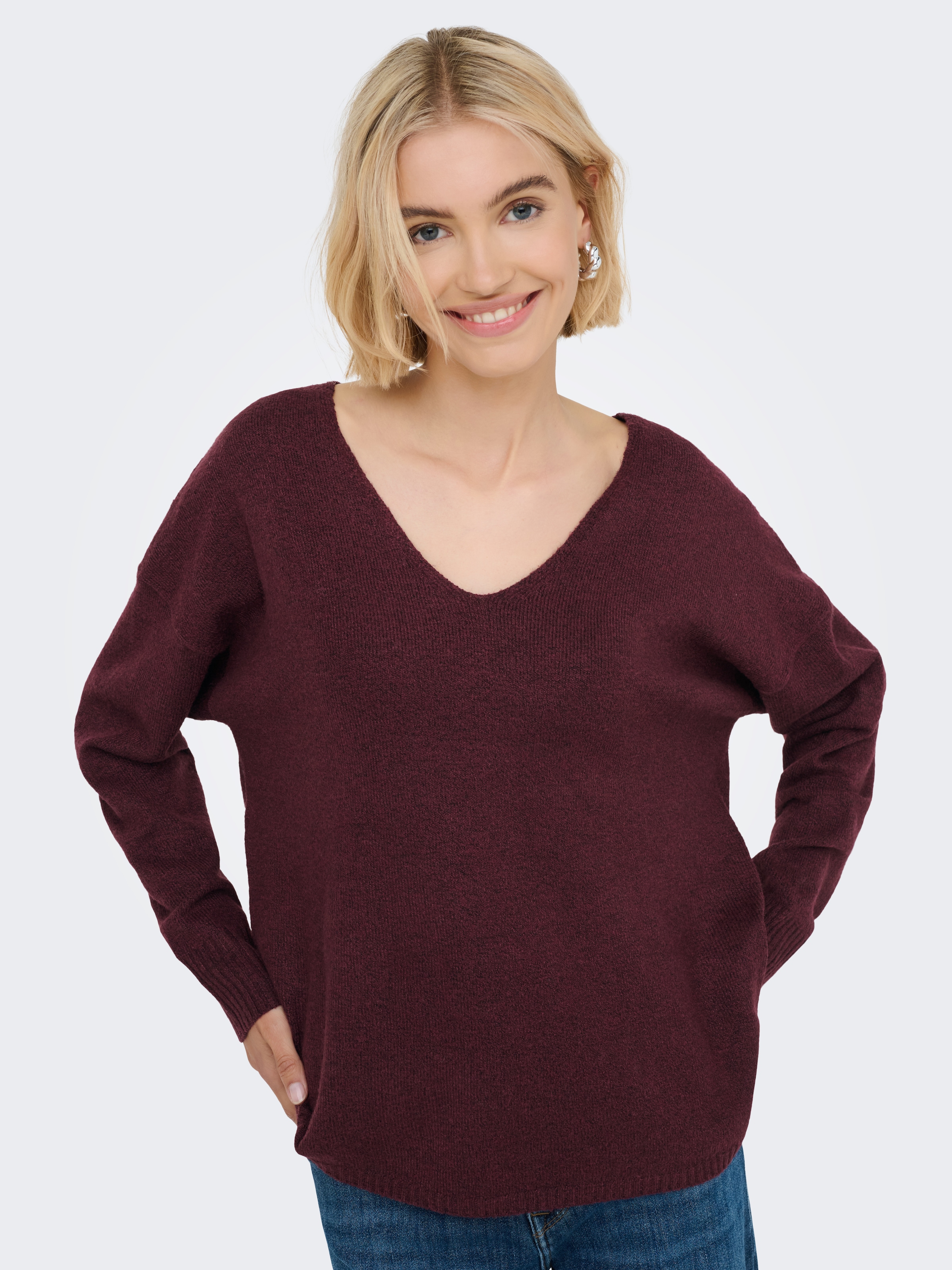 Image of ONLY V-Ausschnitt-Pullover "ONLRICA LIFE L/S V-NECK PULLO KNT NOOS" Materialmix, regular fit