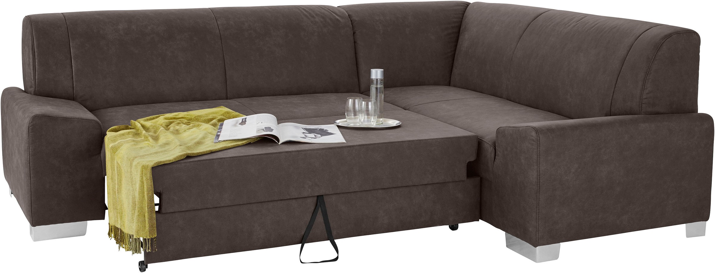 DOMO collection Ecksofa »Anzio in kubischer Formensprache, flache Armlehnen, L-Form«, Wahlweise mit Bettfunktion und Federkern für hohen Sitzkomfort