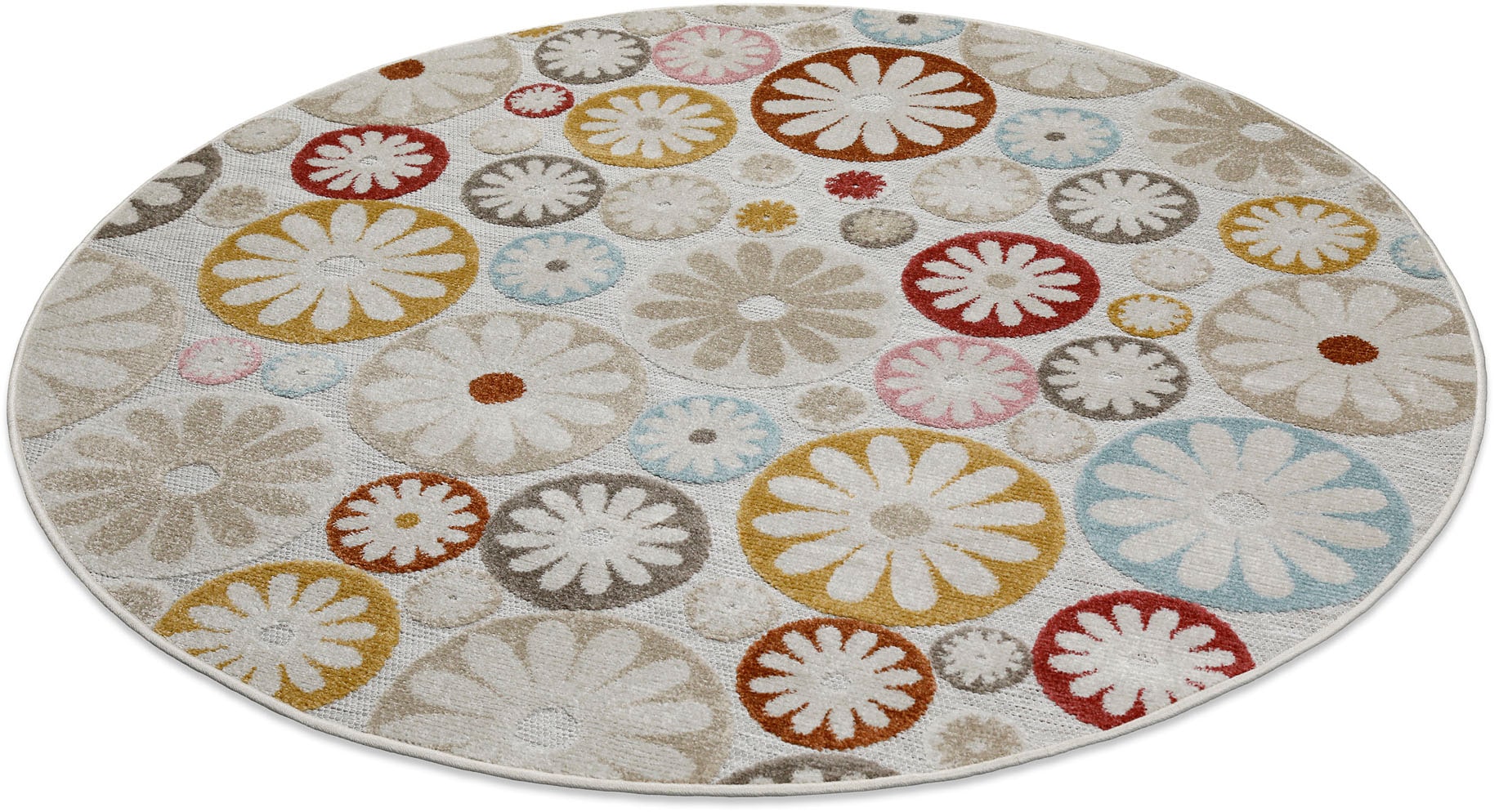 Wecon home Outdoorteppich »Flowerdrops«, rund, 5 mm Höhe, für Innen & Aussen, strapazierfähig, pflegeleicht, Hoch-Tief Effekt
